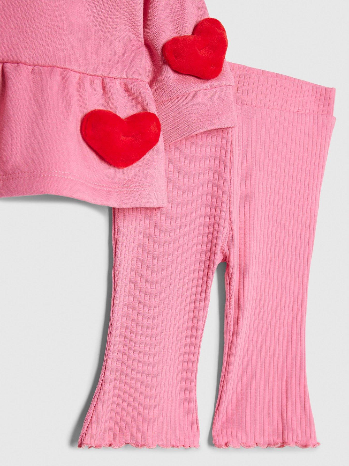 Image 4 of 5 of River Island Baby Girls 3D Heart Sweatshirt Set - Pink