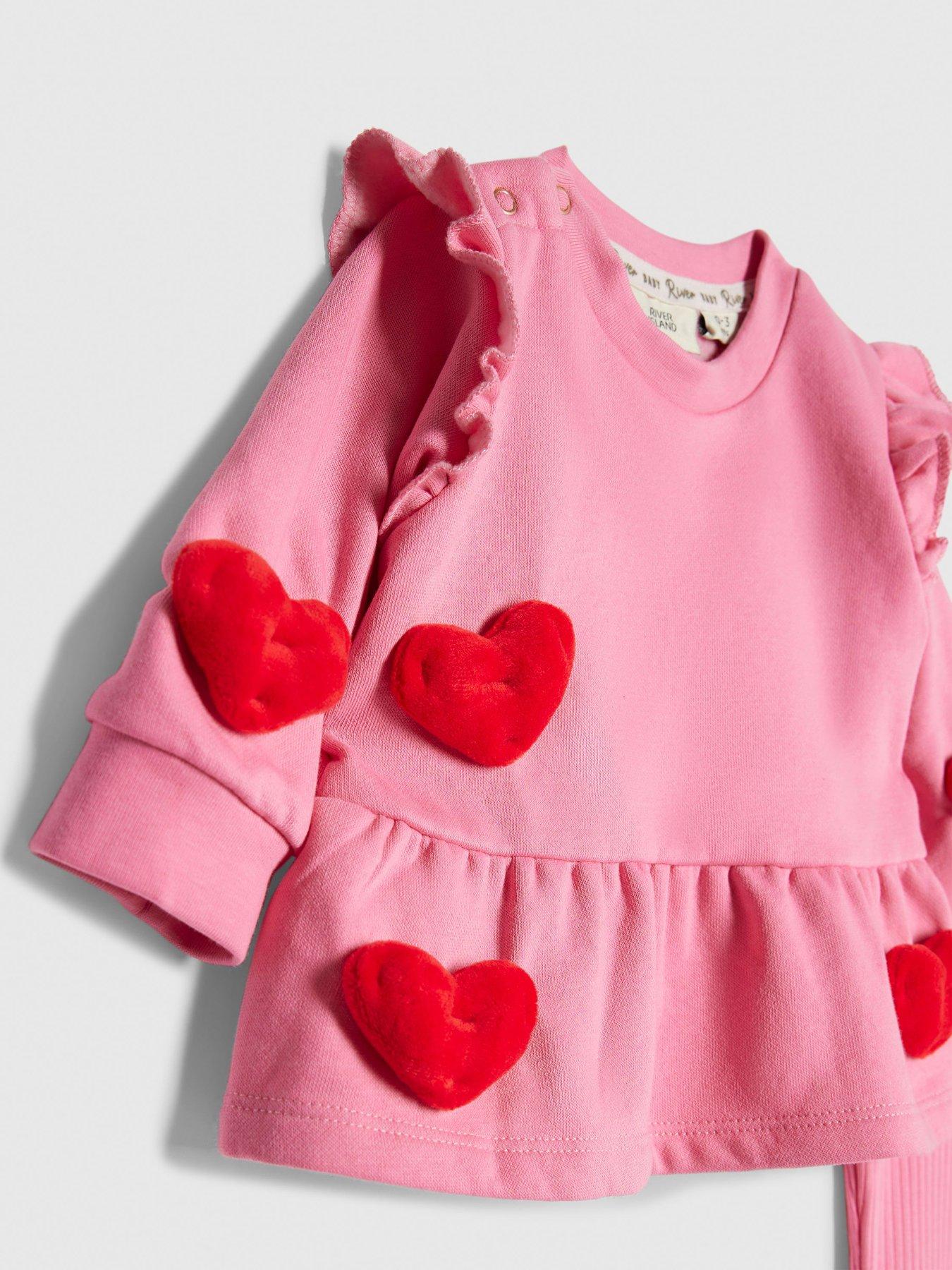 Image 5 of 5 of River Island Baby Girls 3D Heart Sweatshirt Set - Pink