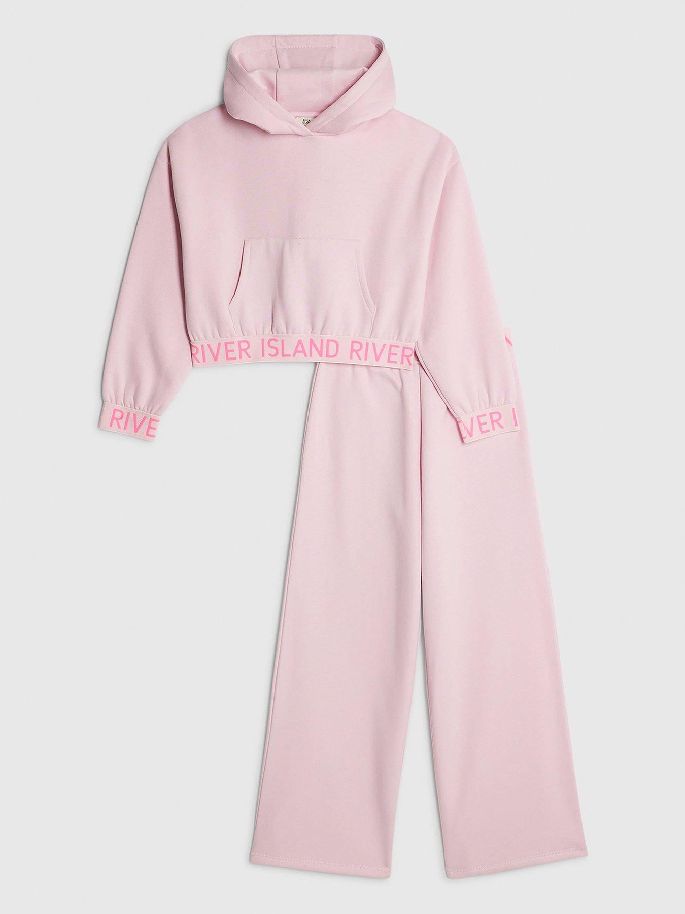 River Island Older Girls Glitter Waistband Sweat Set - Pink
