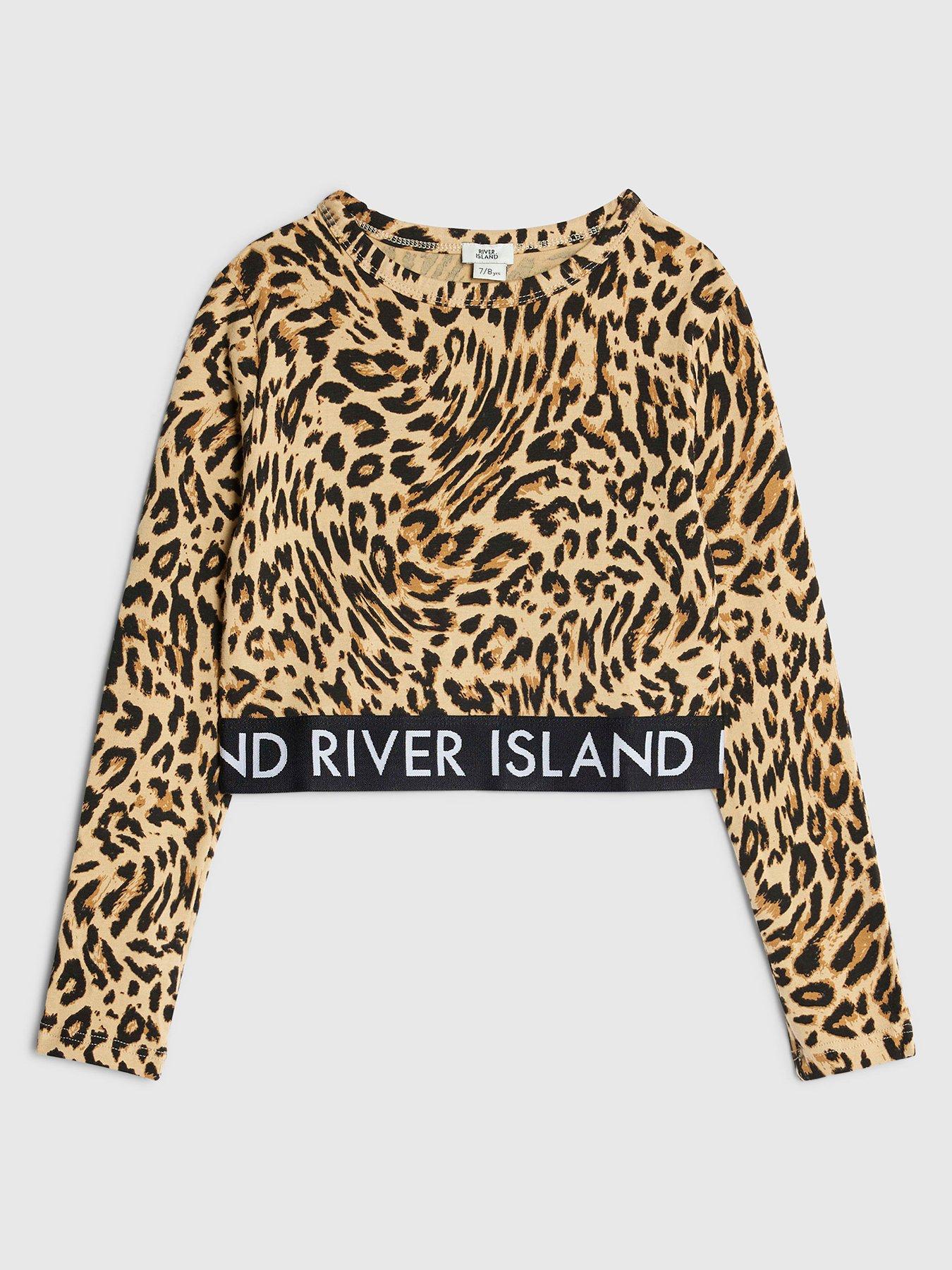 river-island-older-girls-leopard-print-glitter-waistband-top-brown