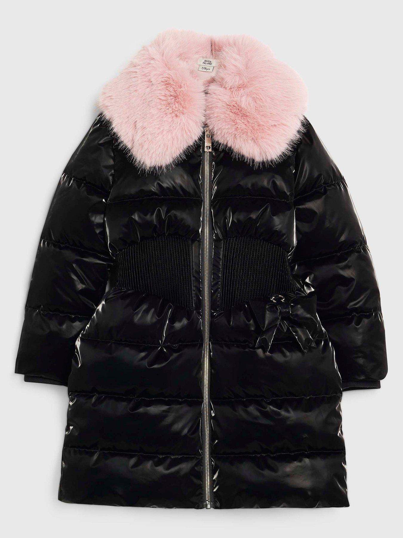 River Island Older Girls Faux Fur Padded Jacket - Black