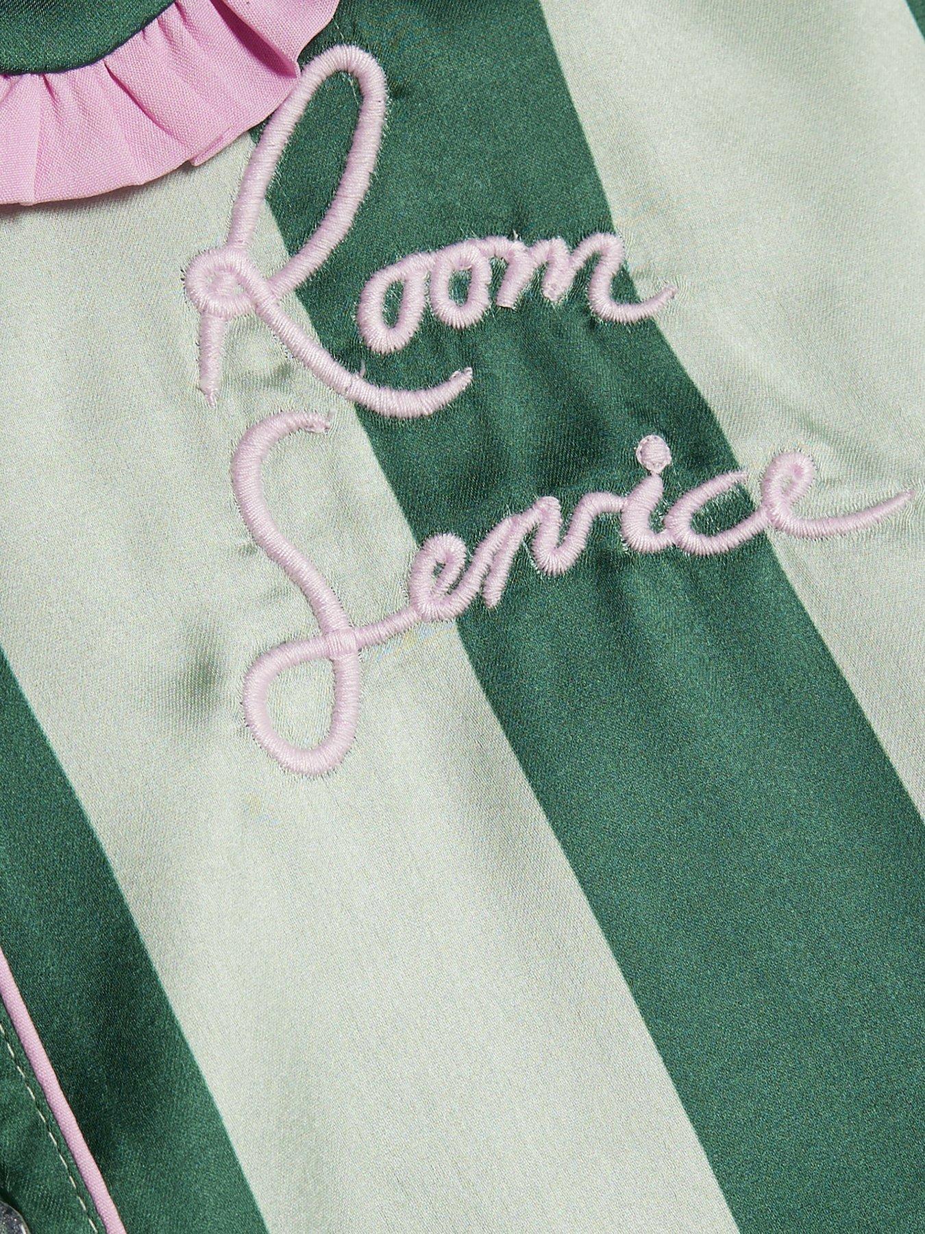 Image 4 of 5 of River Island Older Girls Nephthys Stripe Satin Pyjamas - Green