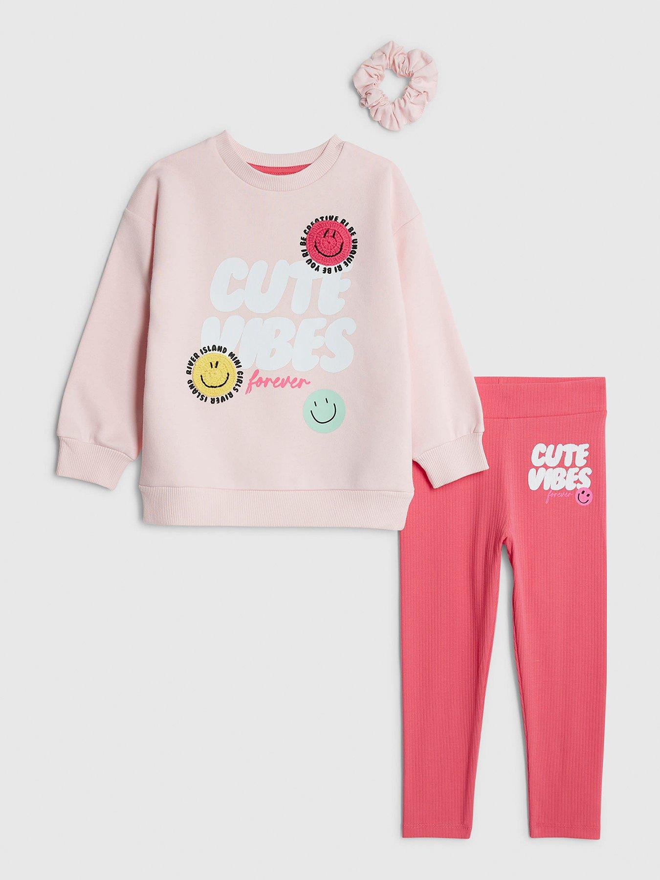 River Island Mini Girl Cute Vibes Sweatshirt Set - Pink