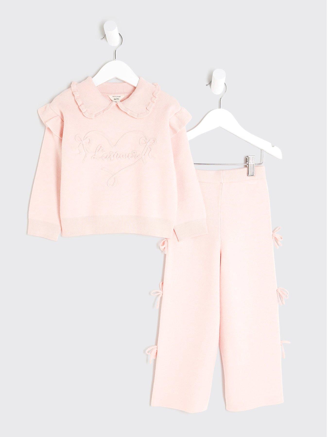 river-island-mini-mini-girls-lamour-bow-top-amp-trousers-set-pink