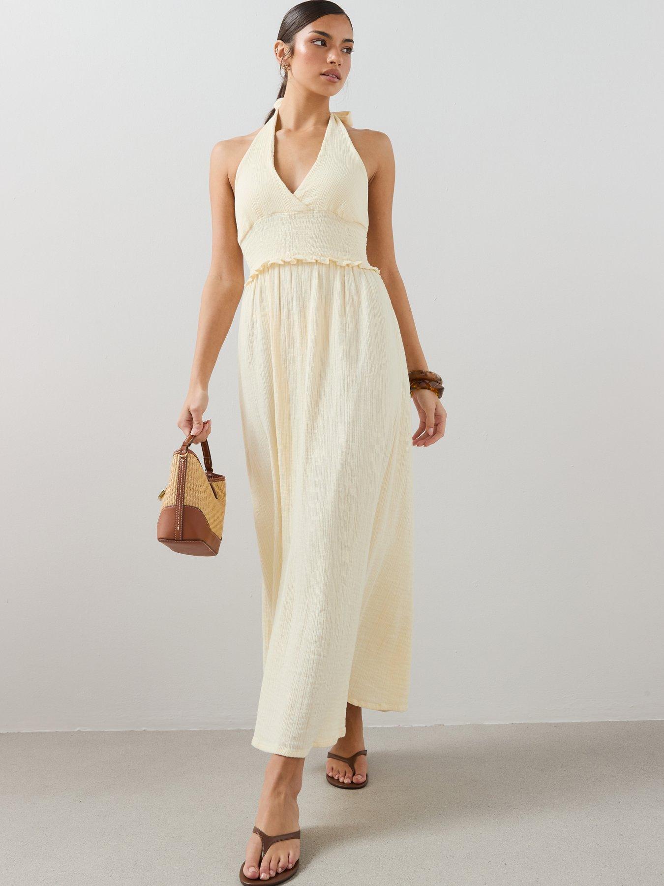 The Very Collection Cheese Cloth Halter Neck Ruched Midaxi Dress