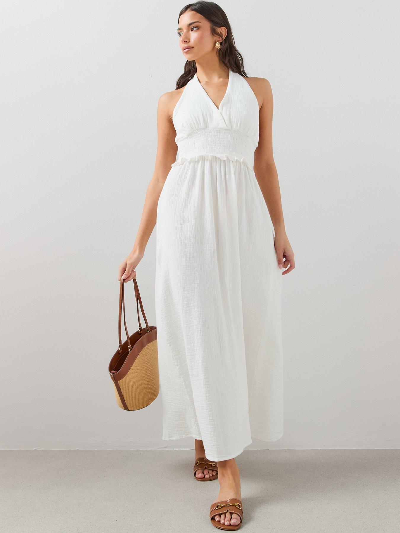 The Very Collection Cheese Cloth Halter Neck Ruched Midaxi Dress
