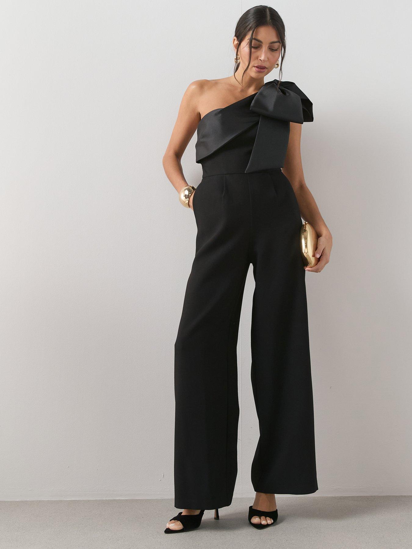 Image 1 of 5 of The Very Collection Bow Detail One Shoulder Jumpsuit - Black