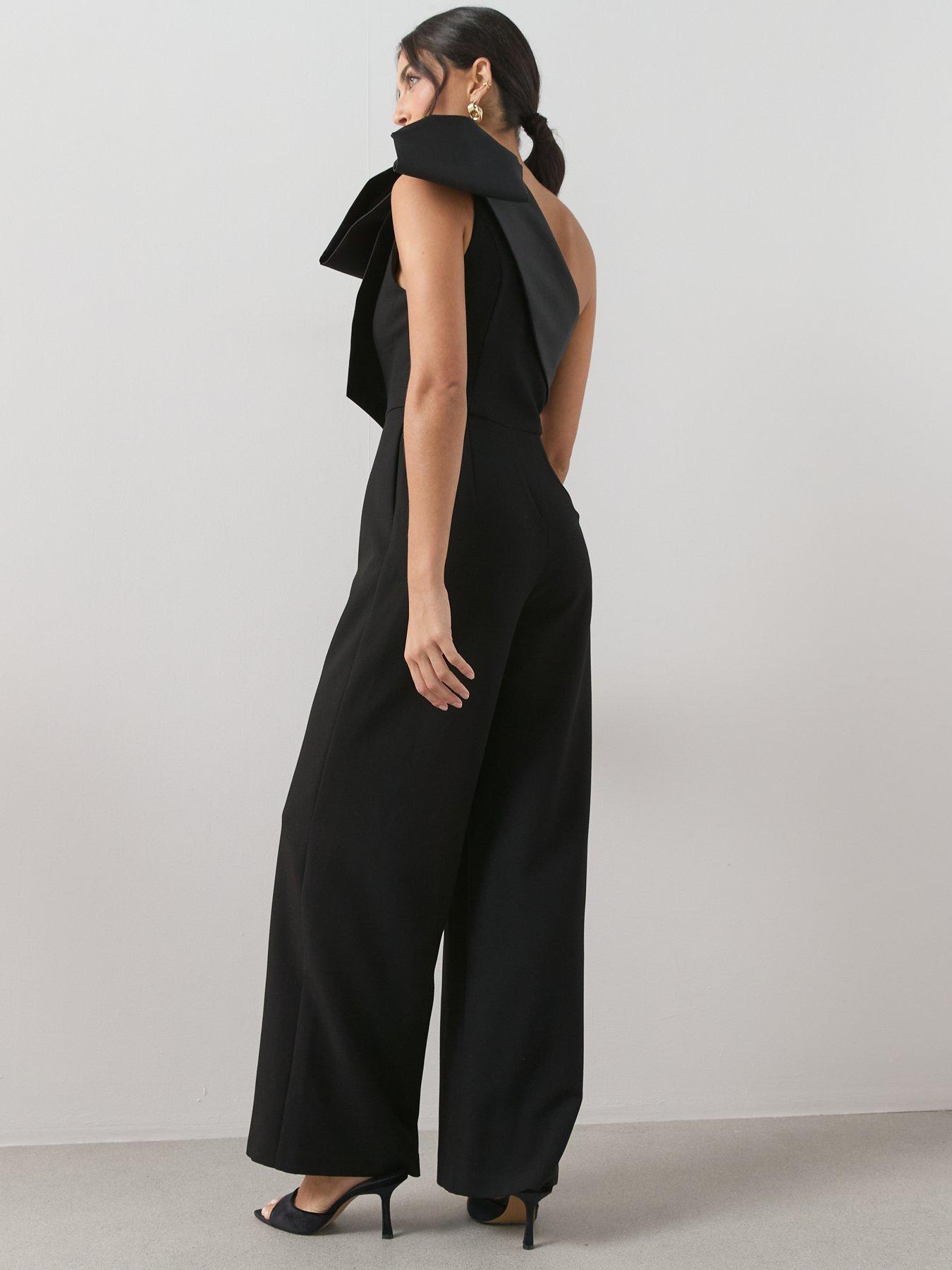 Image 2 of 5 of The Very Collection Bow Detail One Shoulder Jumpsuit - Black