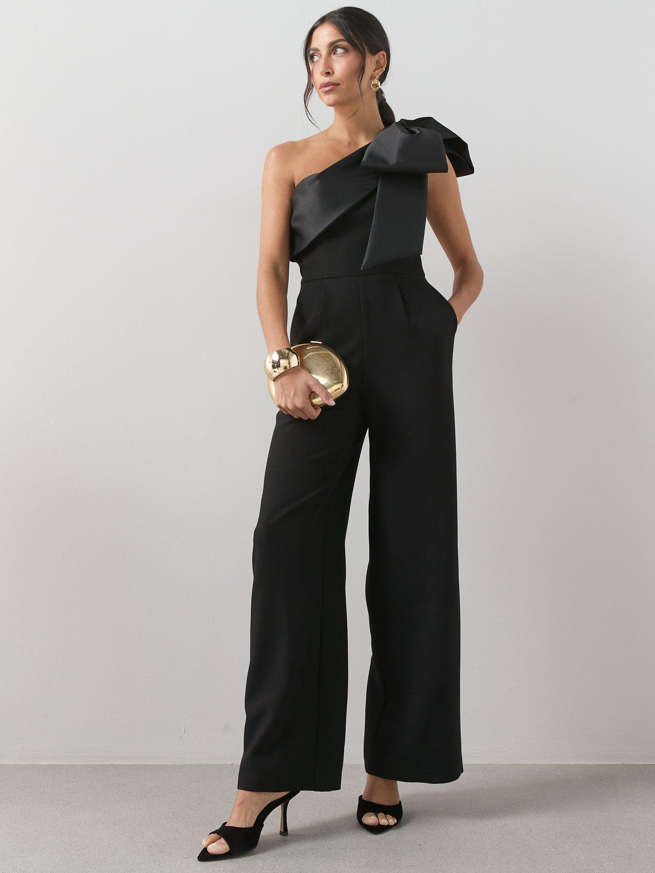 Image 3 of 5 of The Very Collection Bow Detail One Shoulder Jumpsuit - Black