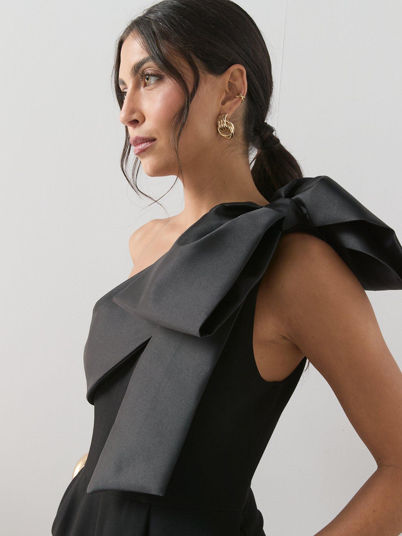 Image 4 of 5 of The Very Collection Bow Detail One Shoulder Jumpsuit - Black