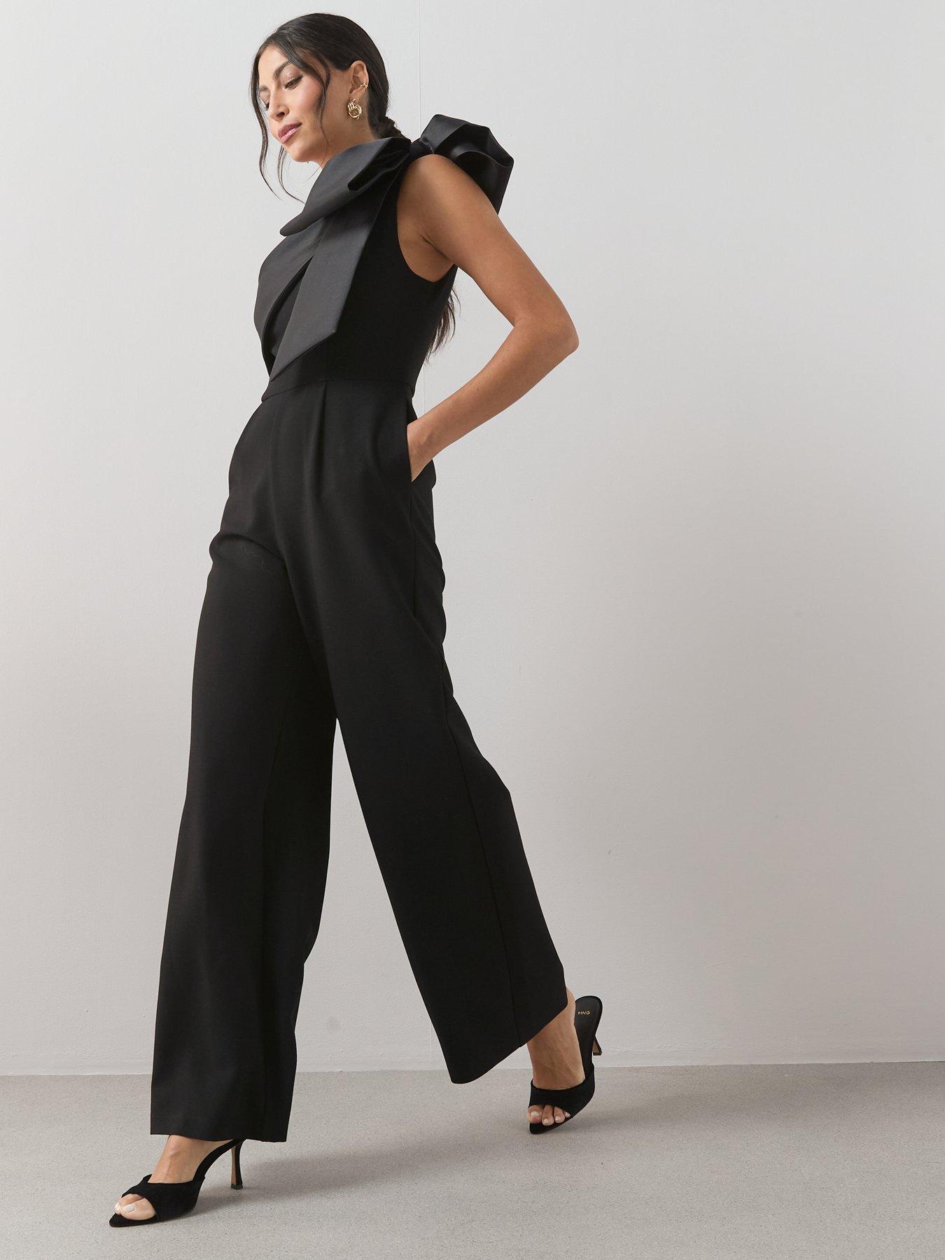 Image 5 of 5 of The Very Collection Bow Detail One Shoulder Jumpsuit - Black
