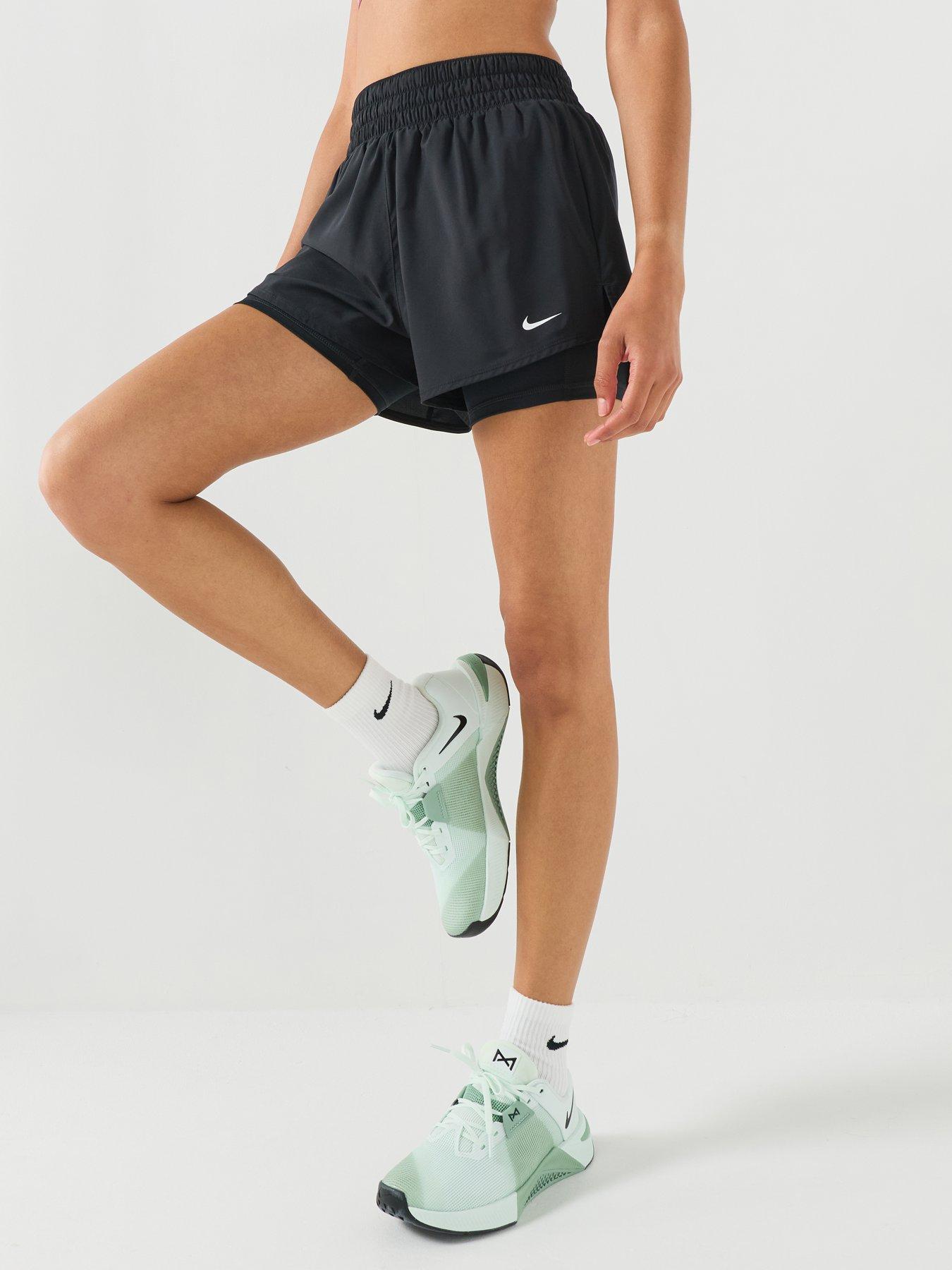 Nike Womens One Dri-FIT Training High Rise 3 Inch 2-in-1 Shorts - Black/White