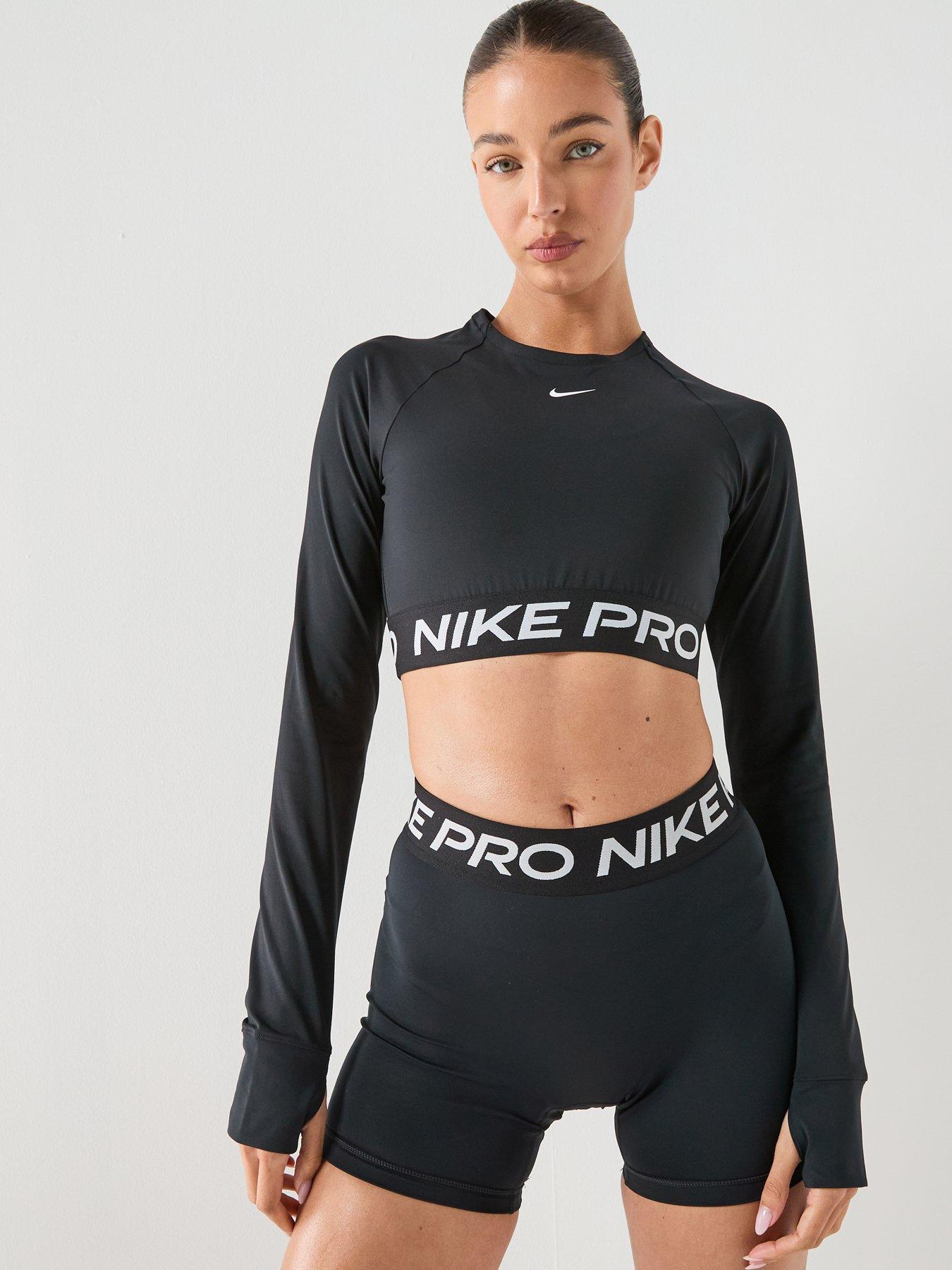 Nike Womens Pro 365 Dri-FIT Training Long Sleeve Crop Top - Black/White