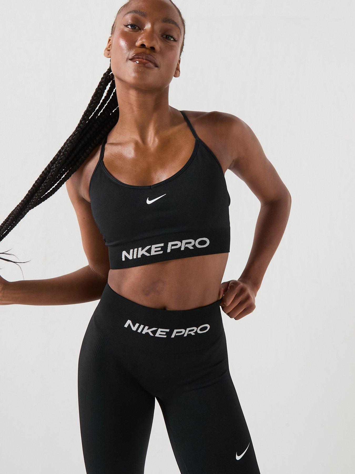Nike Womens Training Pro Dri-FIT Seamless Light Support Padded Sports Bra - Black/White