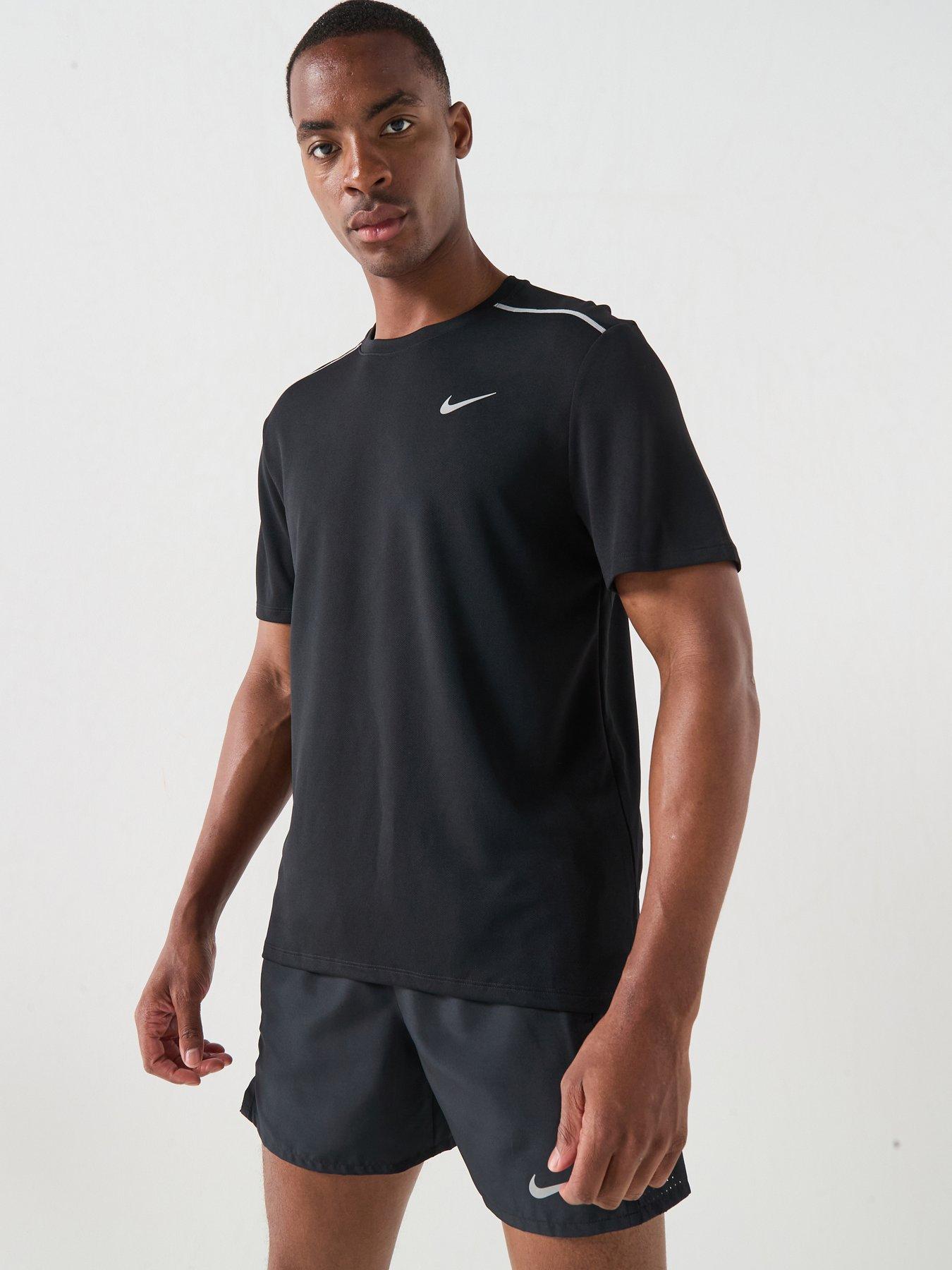 Nike Mens Miler Dri-FIT UV Running Short Sleeve Top - Black