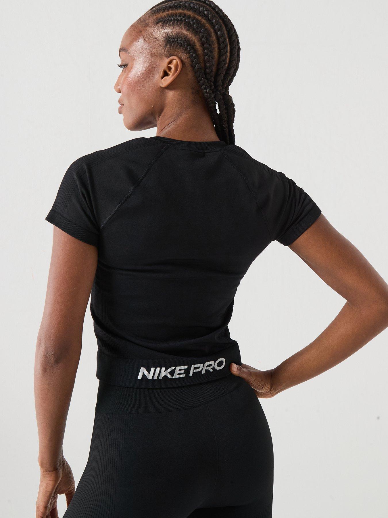 Image 2 of 5 of Nike Womens Training Pro Dri-FIT Seamless T-Shirt - Black/White