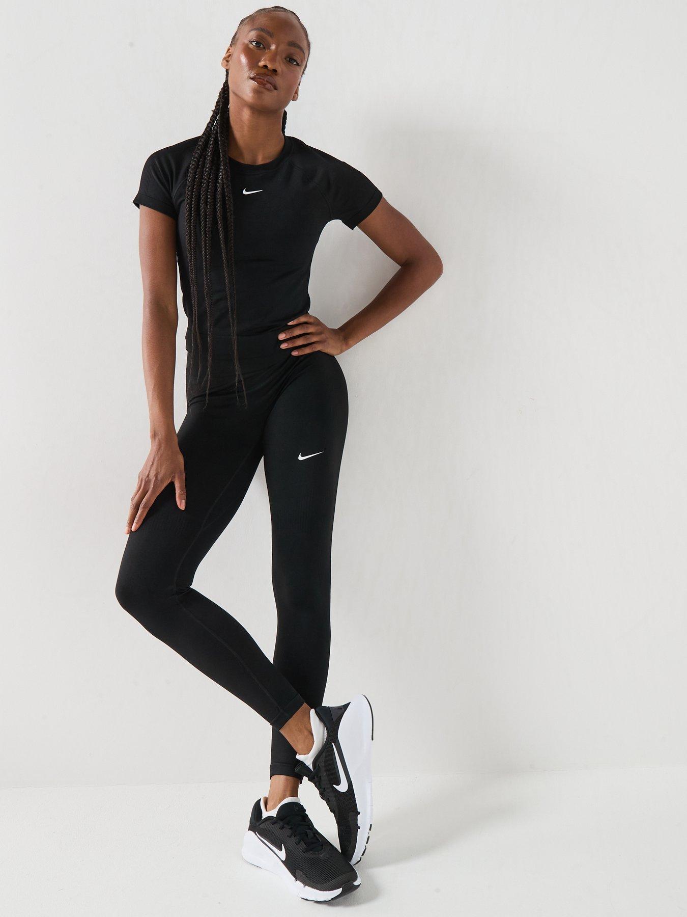 Image 3 of 5 of Nike Womens Training Pro Dri-FIT Seamless T-Shirt - Black/White
