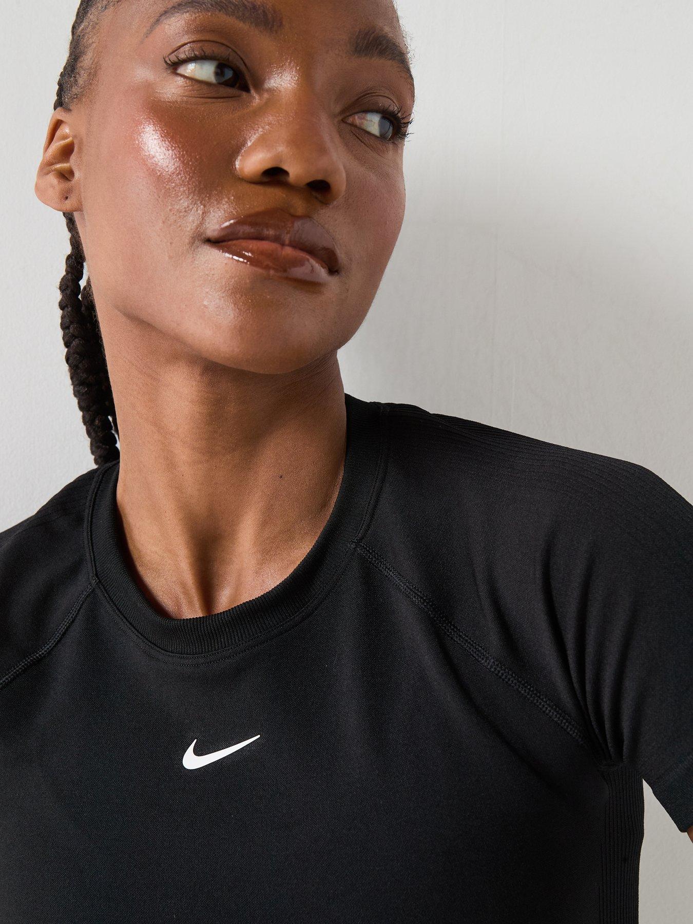 Image 4 of 5 of Nike Womens Training Pro Dri-FIT Seamless T-Shirt - Black/White