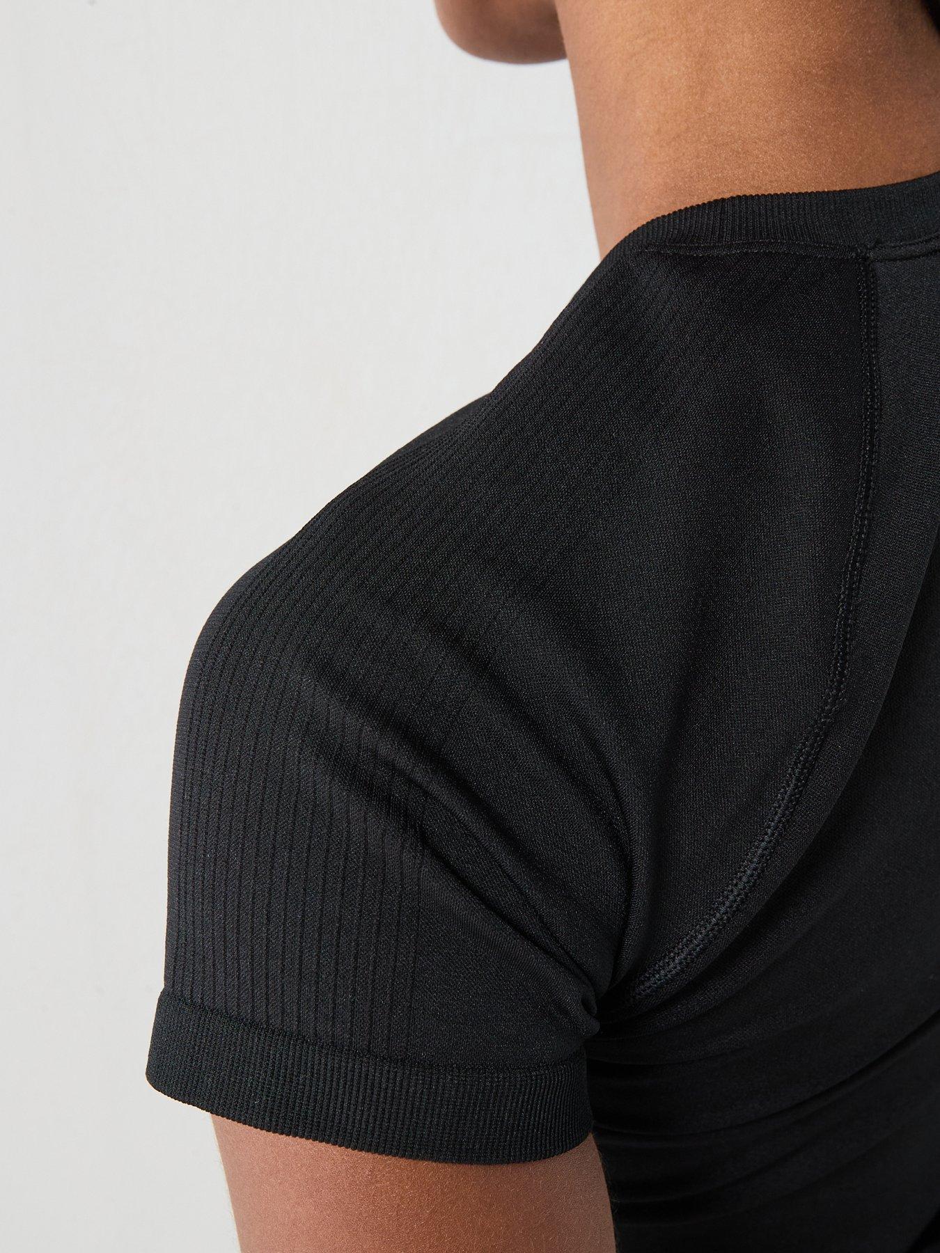 Image 5 of 5 of Nike Womens Training Pro Dri-FIT Seamless T-Shirt - Black/White
