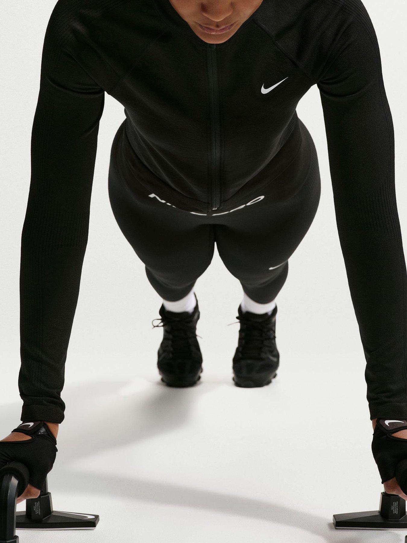 Image 5 of 5 of Nike Womens Training Pro Dri-FIT Seamless Full Zip Midlayer - Black/White