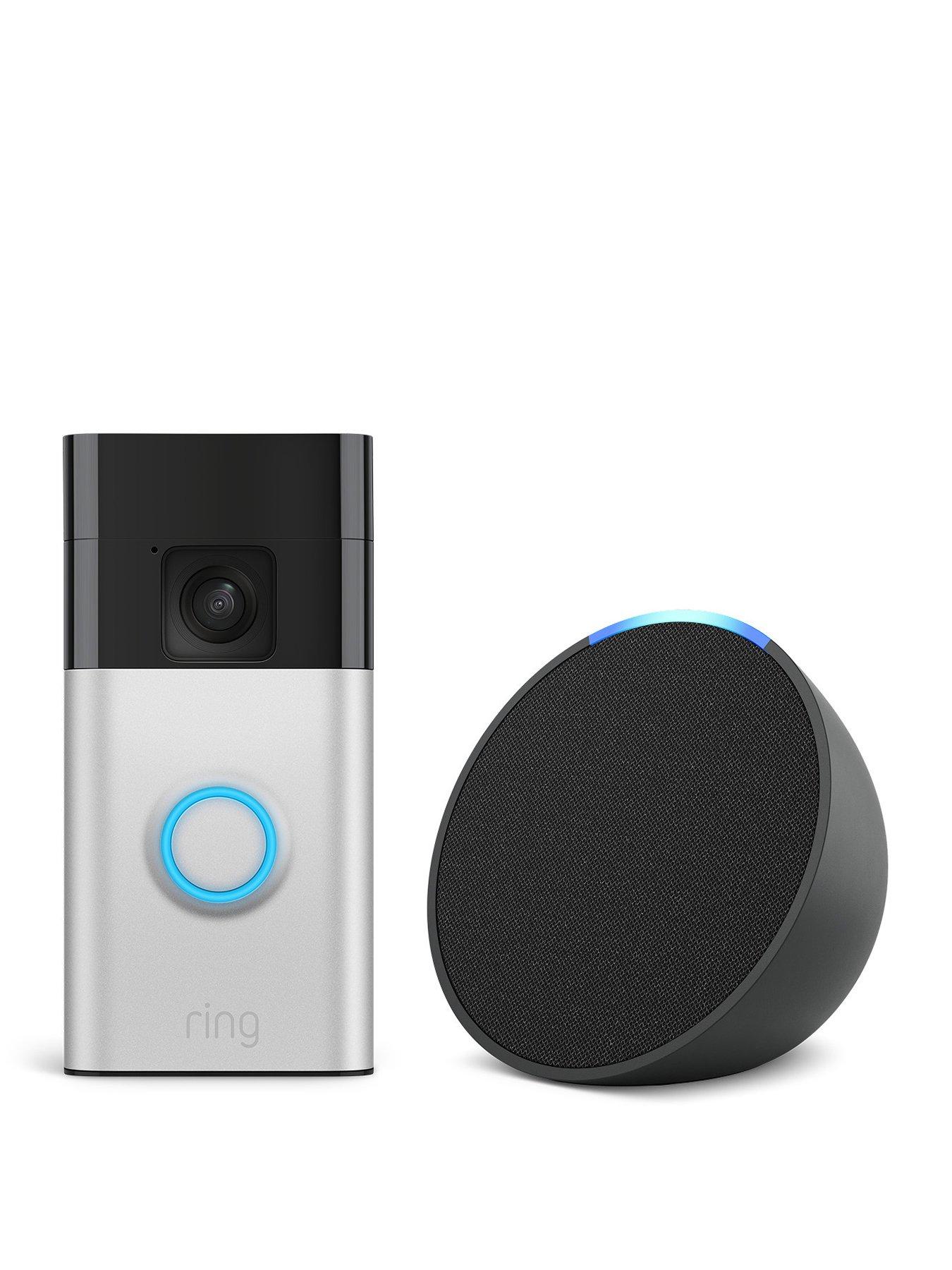 RING Satin Nickel Doorbell (3rd Gen) +Echo Pop Black