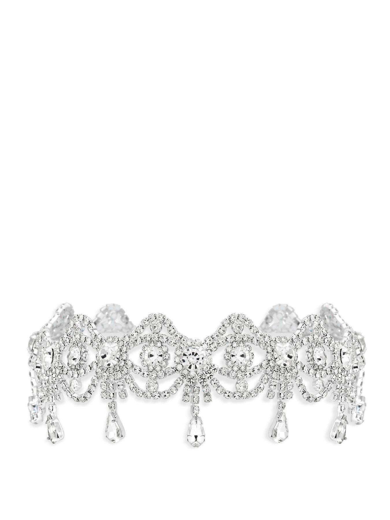 Image 1 of 3 of Mood Mood Silver Crystal Bow Drop Statement Choker