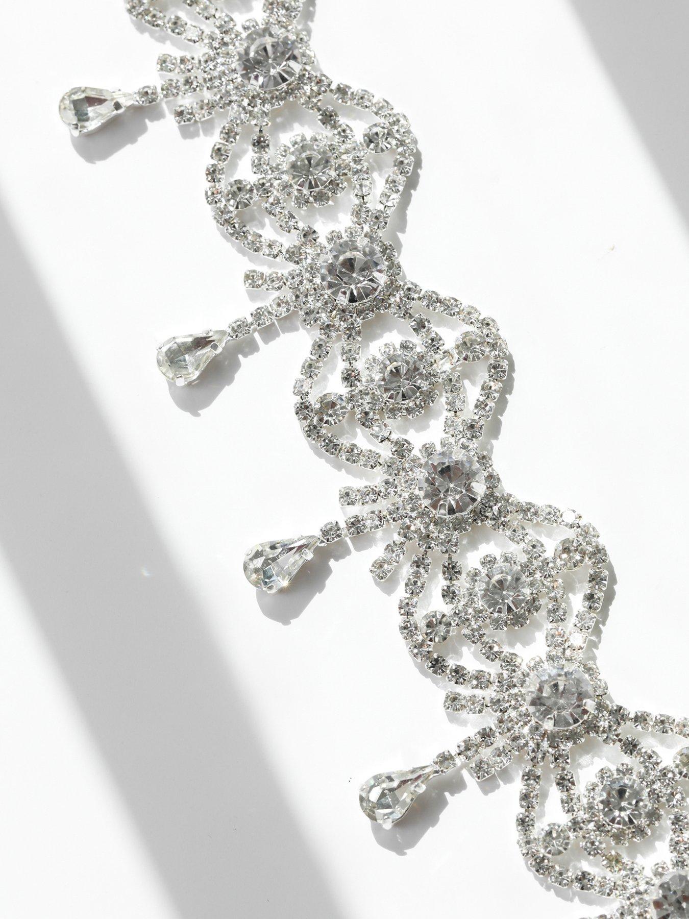 Image 2 of 3 of Mood Mood Silver Crystal Bow Drop Statement Choker