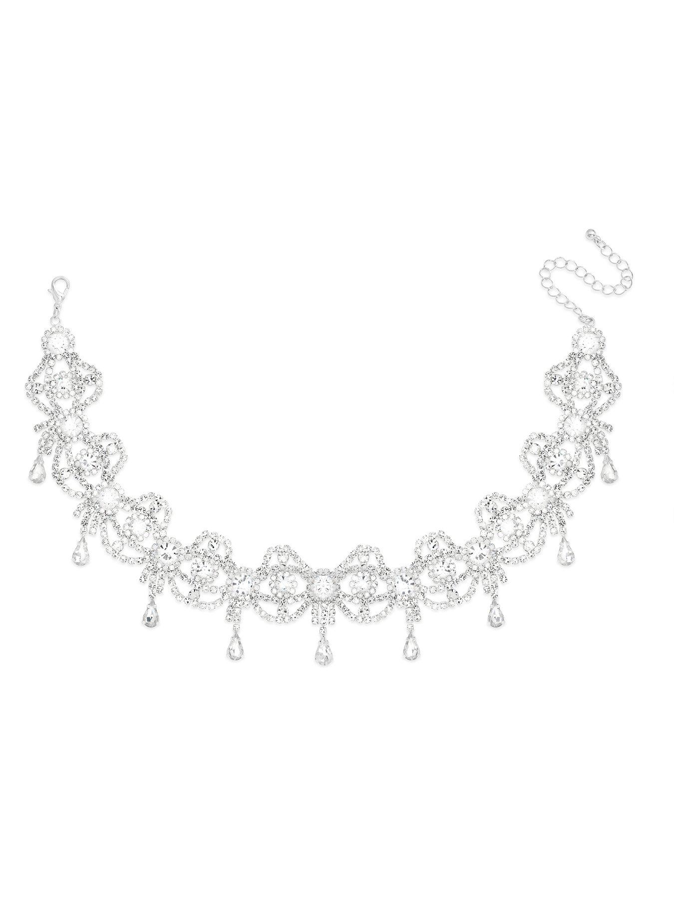 Image 3 of 3 of Mood Mood Silver Crystal Bow Drop Statement Choker