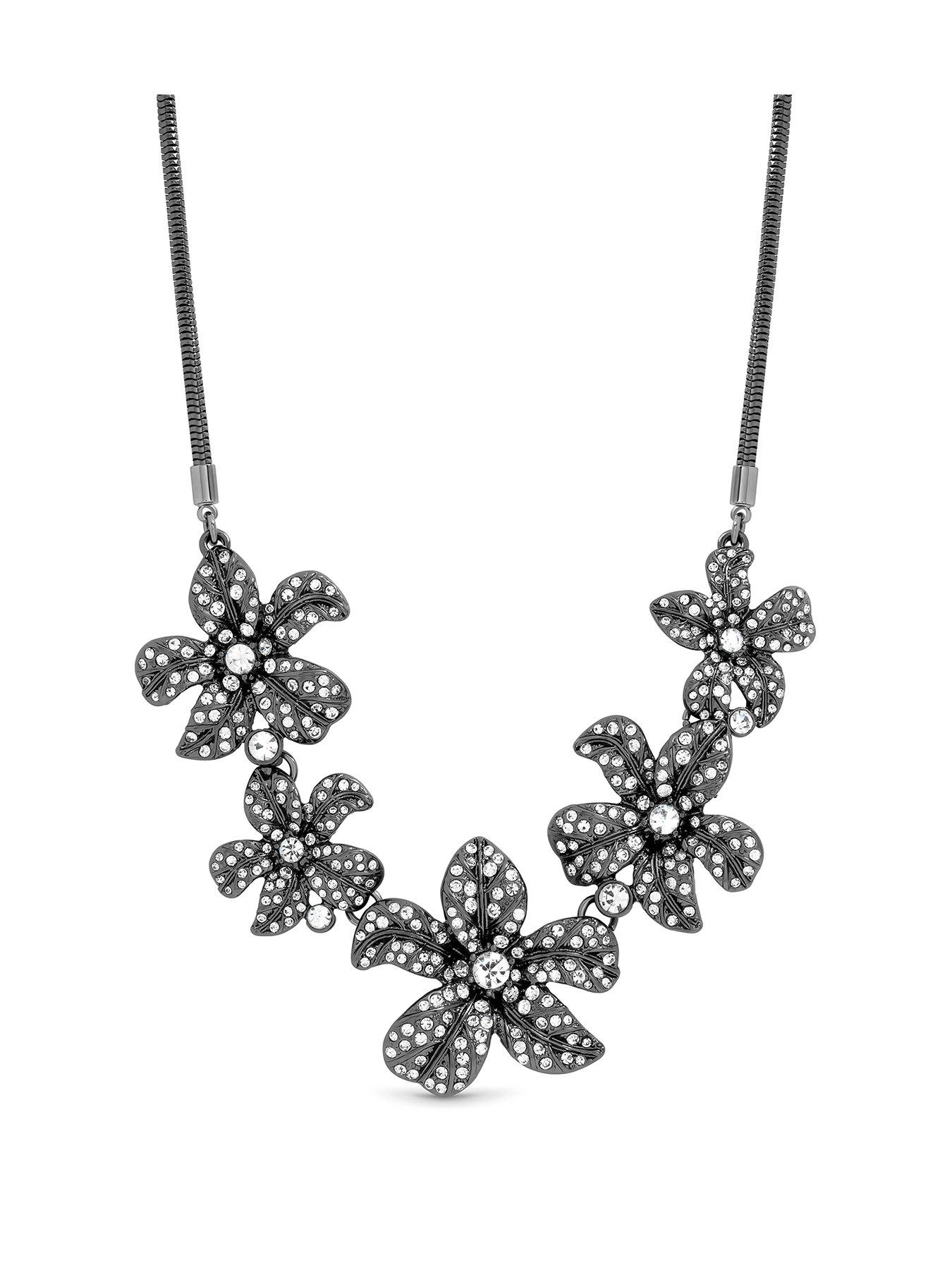 Image 1 of 1 of Mood Mood Hematite Crystal Floral Statement Allway Necklace