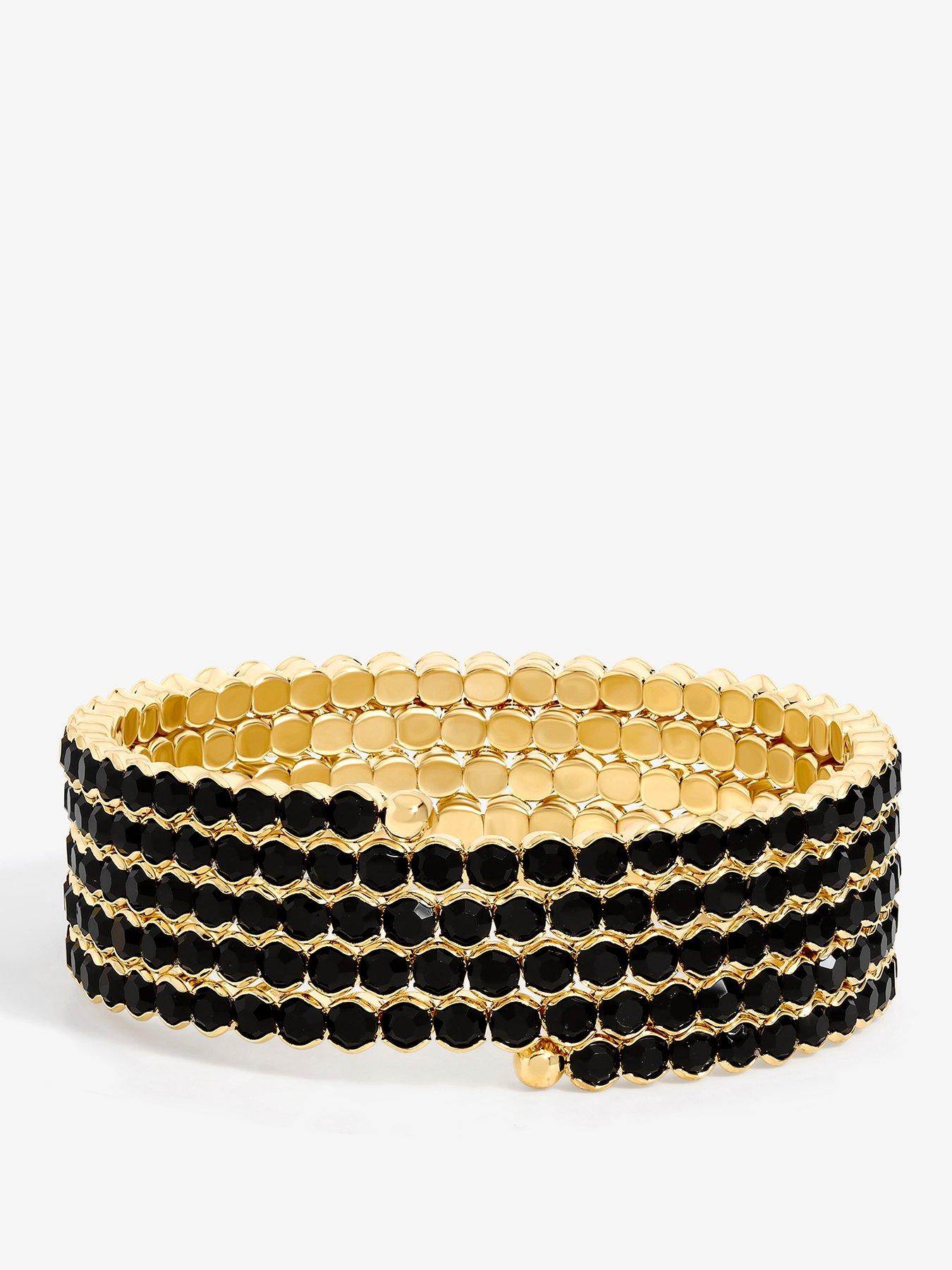 Image 1 of 1 of Mood Mood Gold Black Round Wrap Cuff Bracelet