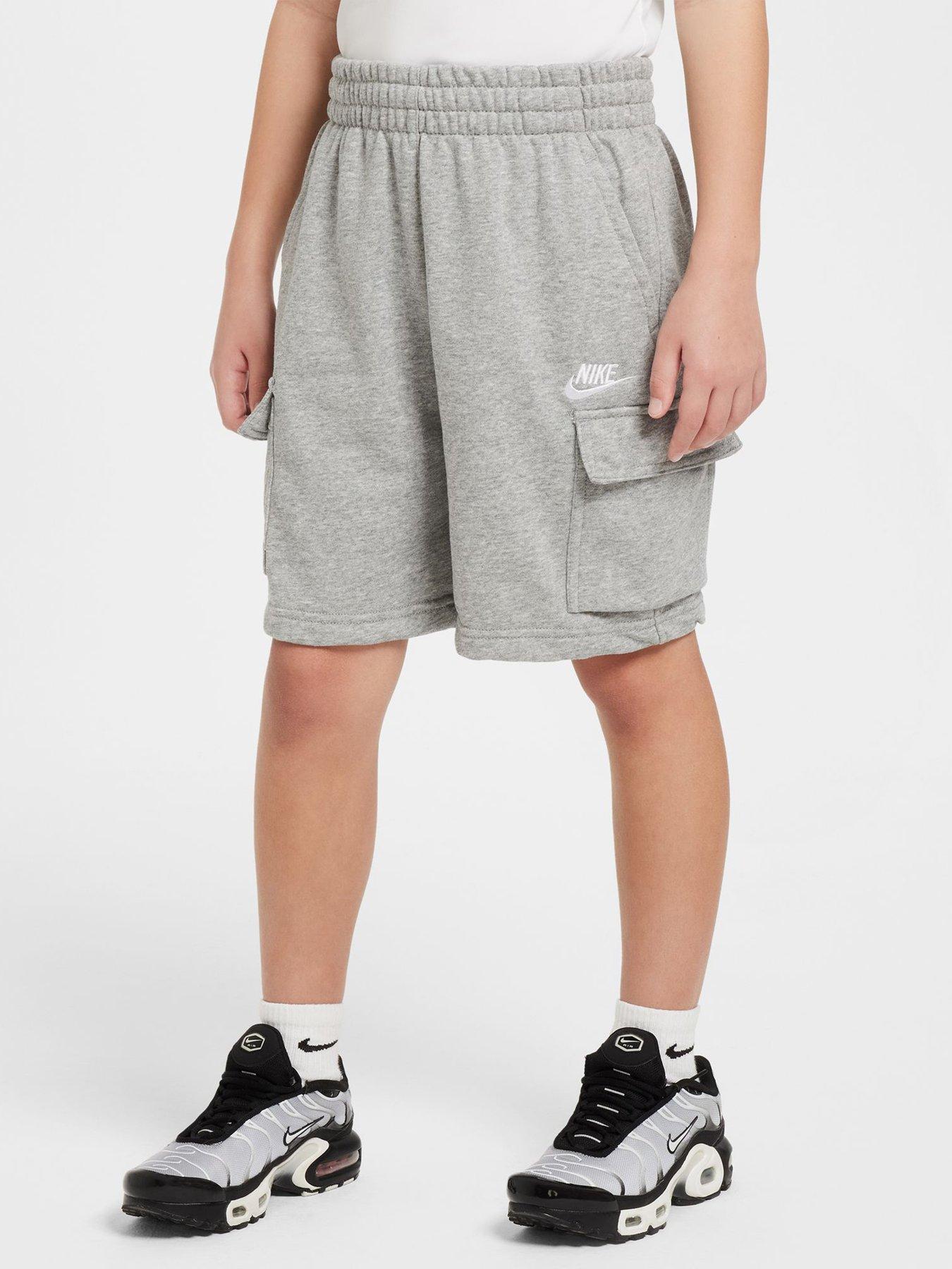 Nike Big Kids Sportswear Club French Terry Cargo Shorts - Grey in Dk Grey Heather/Base Grey/Whit