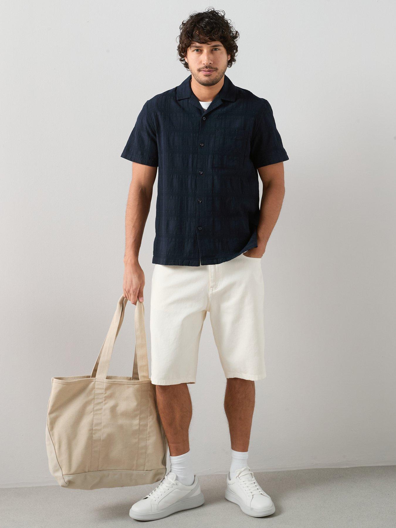 The Very Collection Pure Cotton Textured Tonal Check Shirt - Navy
