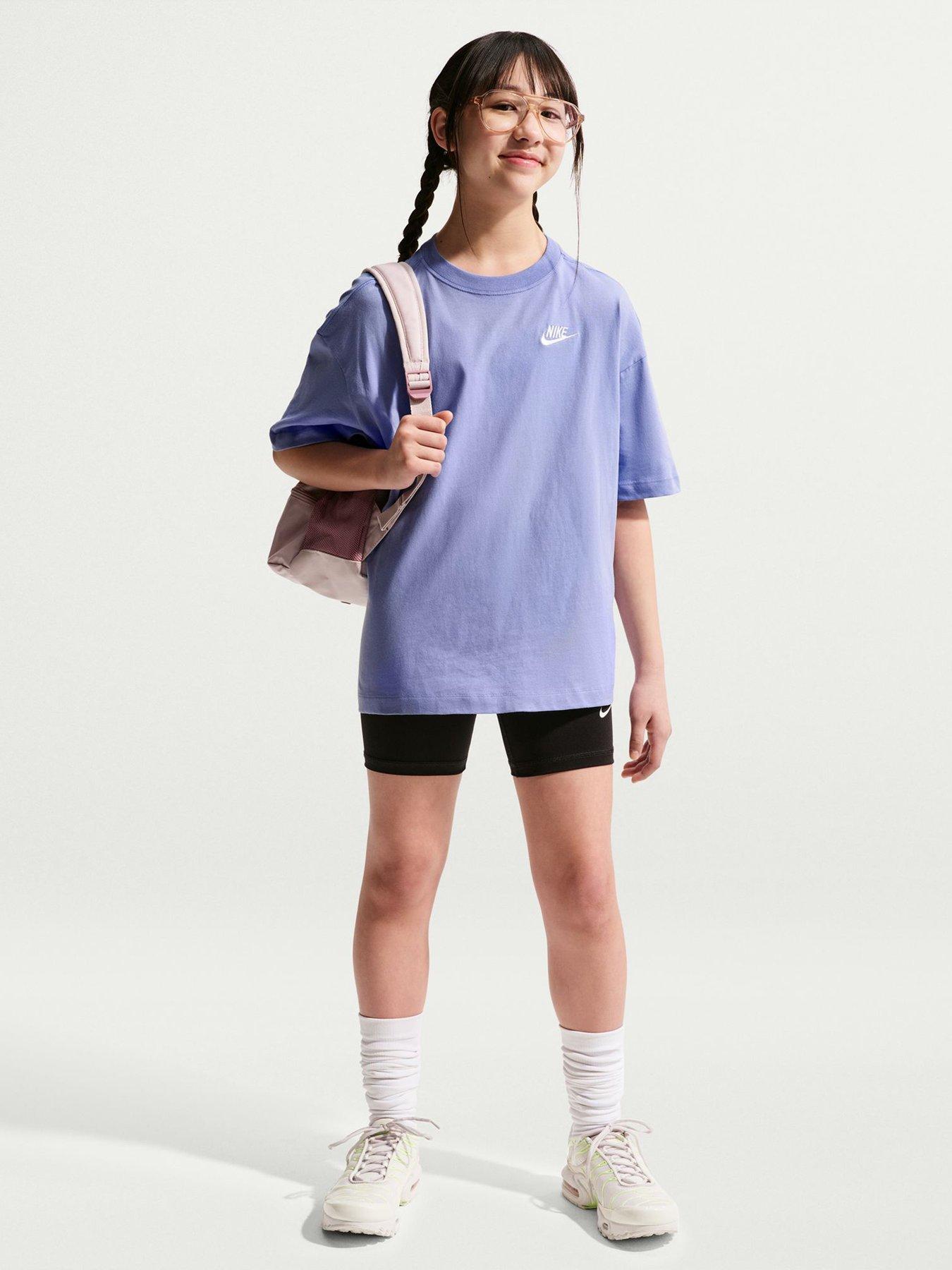 Nike Big Kids Sportswear Oversized Embroidered Futura T-Shirt - Purple