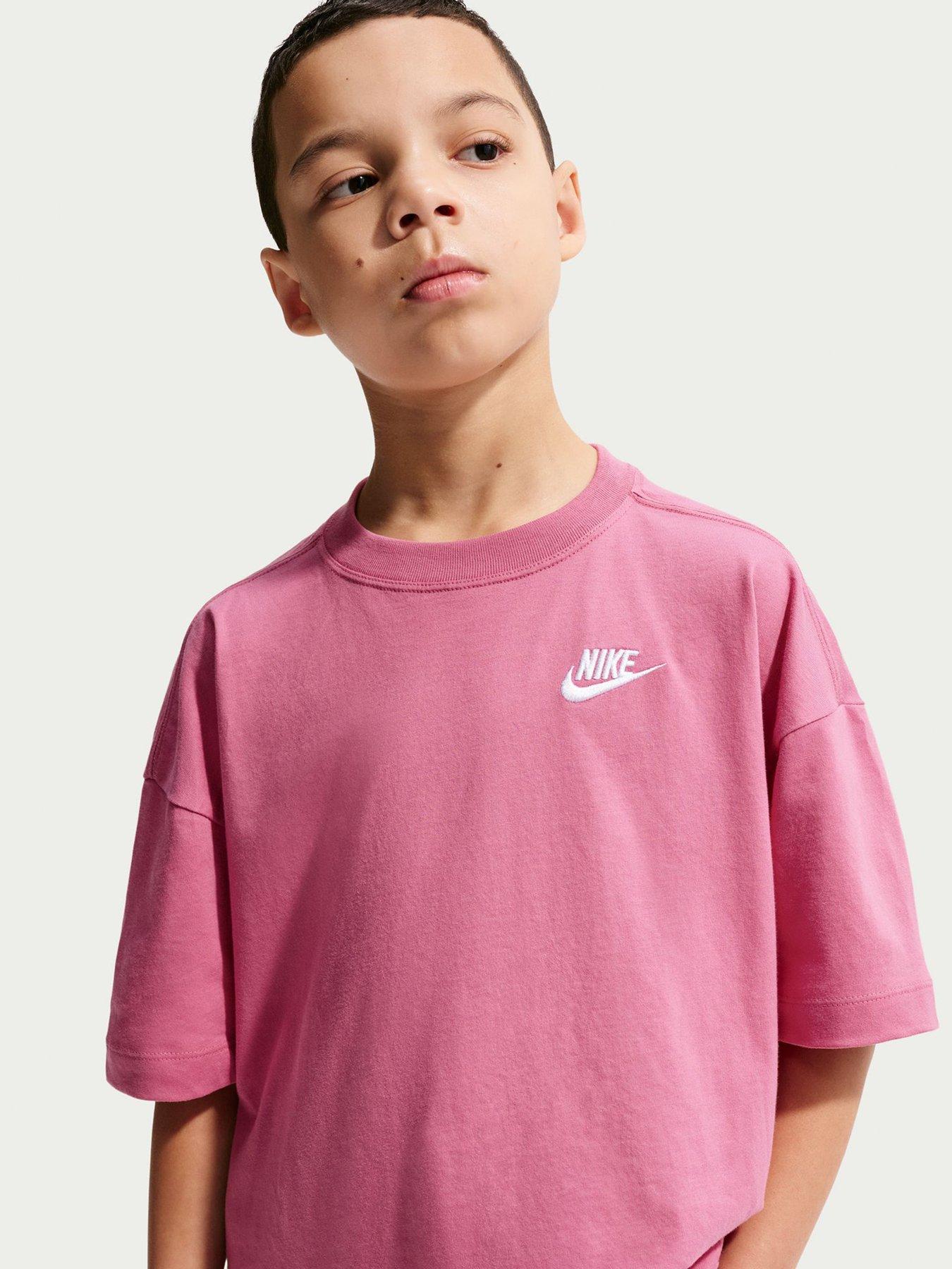 Nike Big Kids Sportswear Oversized Embroidered Futura T-Shirt - Red
