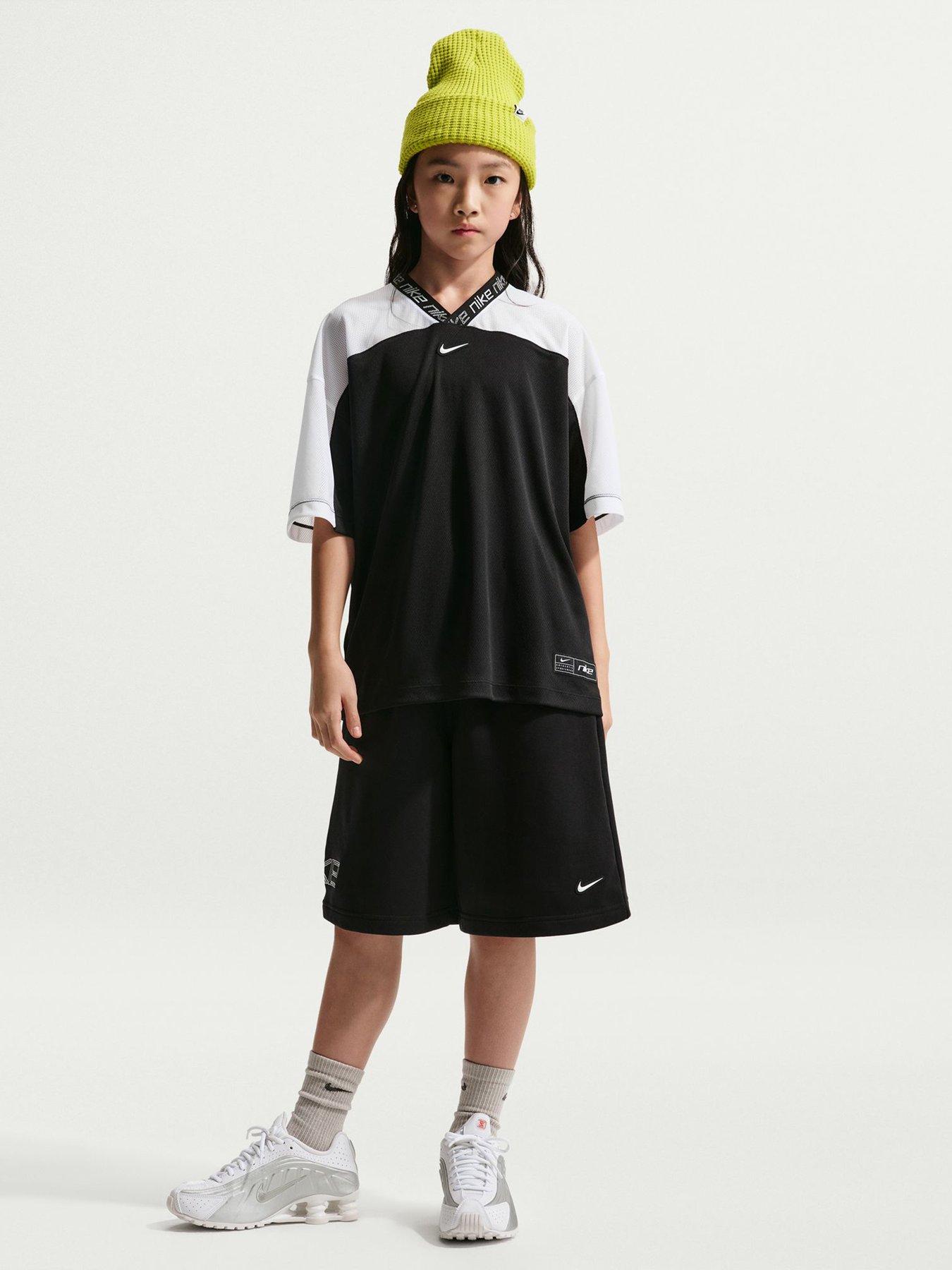 Nike Big Kids Girls Dri-Fit Jersey Short Sleeve Top - Black in Black/White