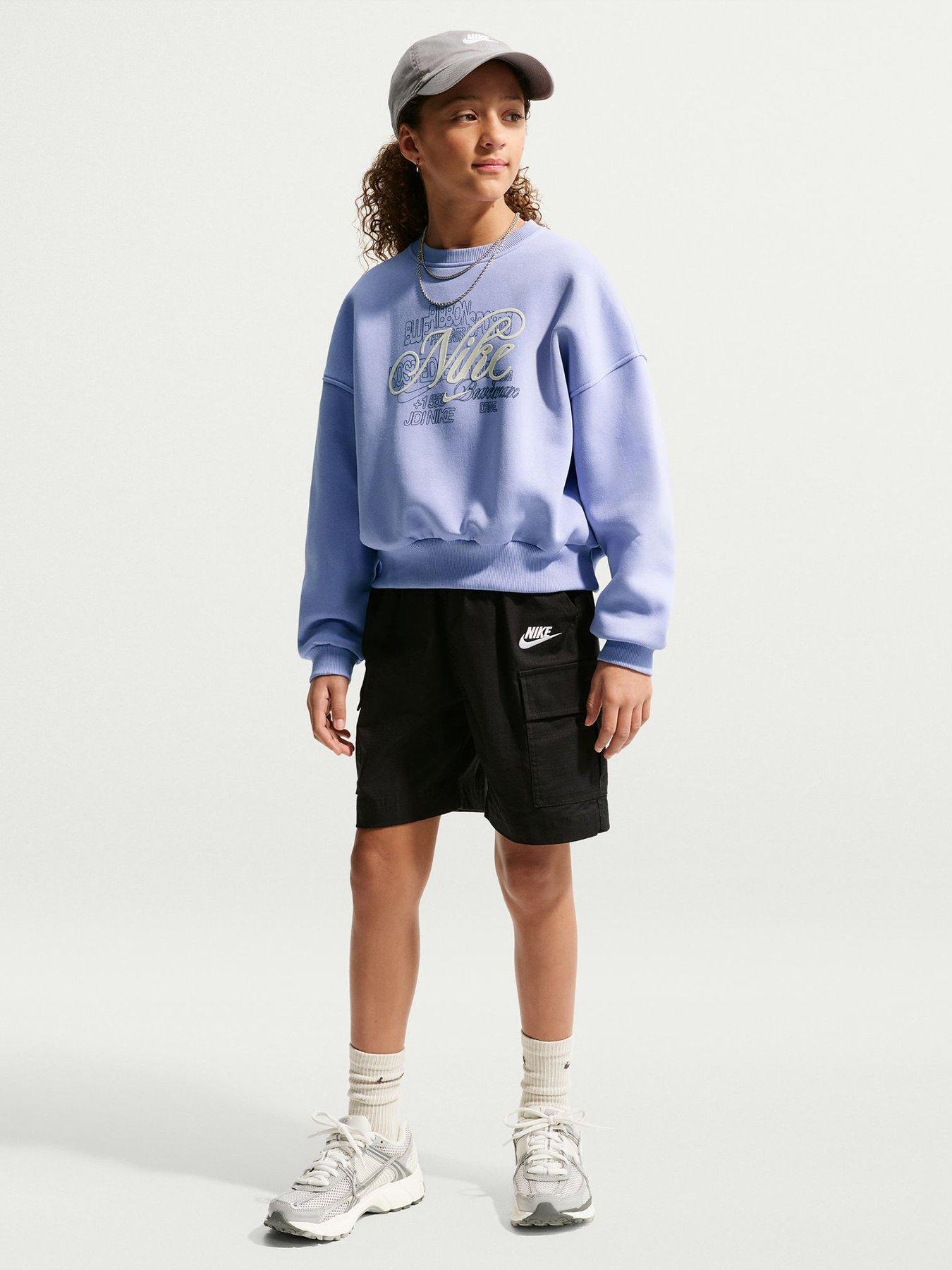 Image 2 of 5 of Nike Big Kids Girls Sportswear Club Boxy Graphic Crew Sweatshirt - Purple