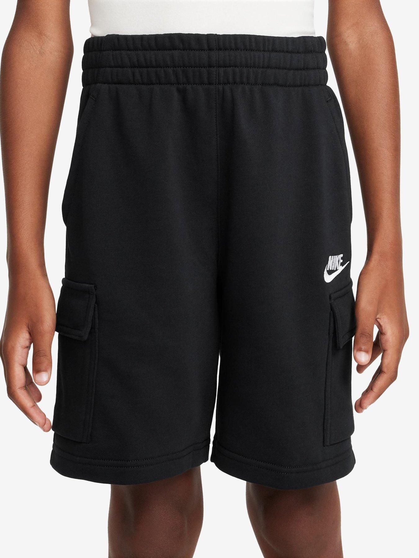Nike Big Kids Sportswear Club French Terry Cargo Shorts - Black in Black/Black/White