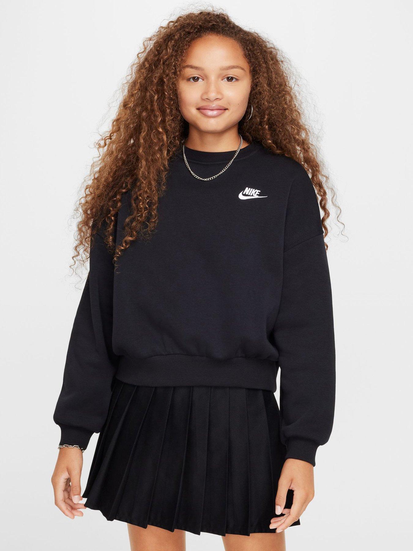 Nike Girls Sportswear Club Boxy Crew Neck Sweatshirt - Black