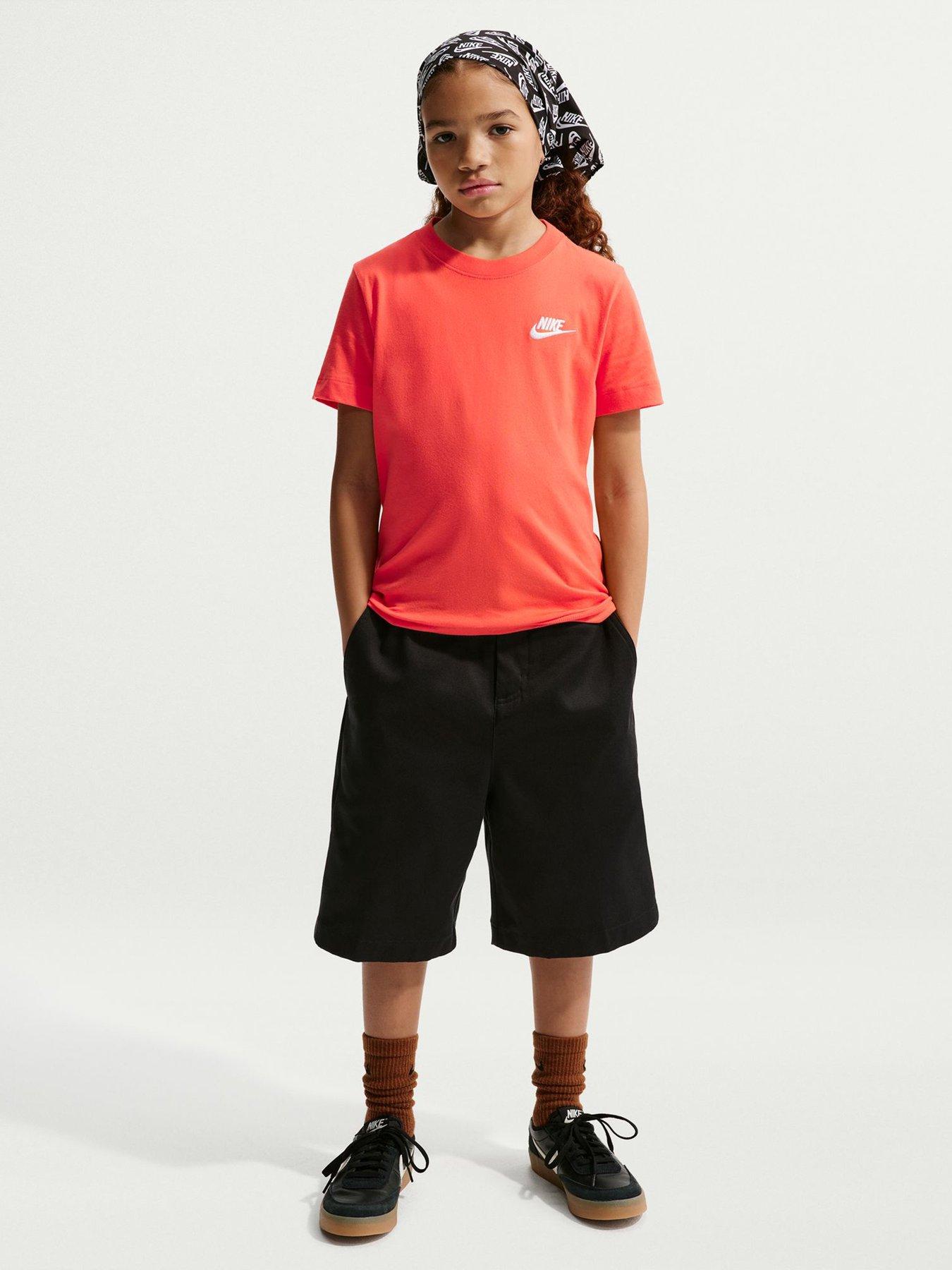 Nike Big Kids Sportswear Embroidered Futura T-Shirt - Orange in Turf Orange/White