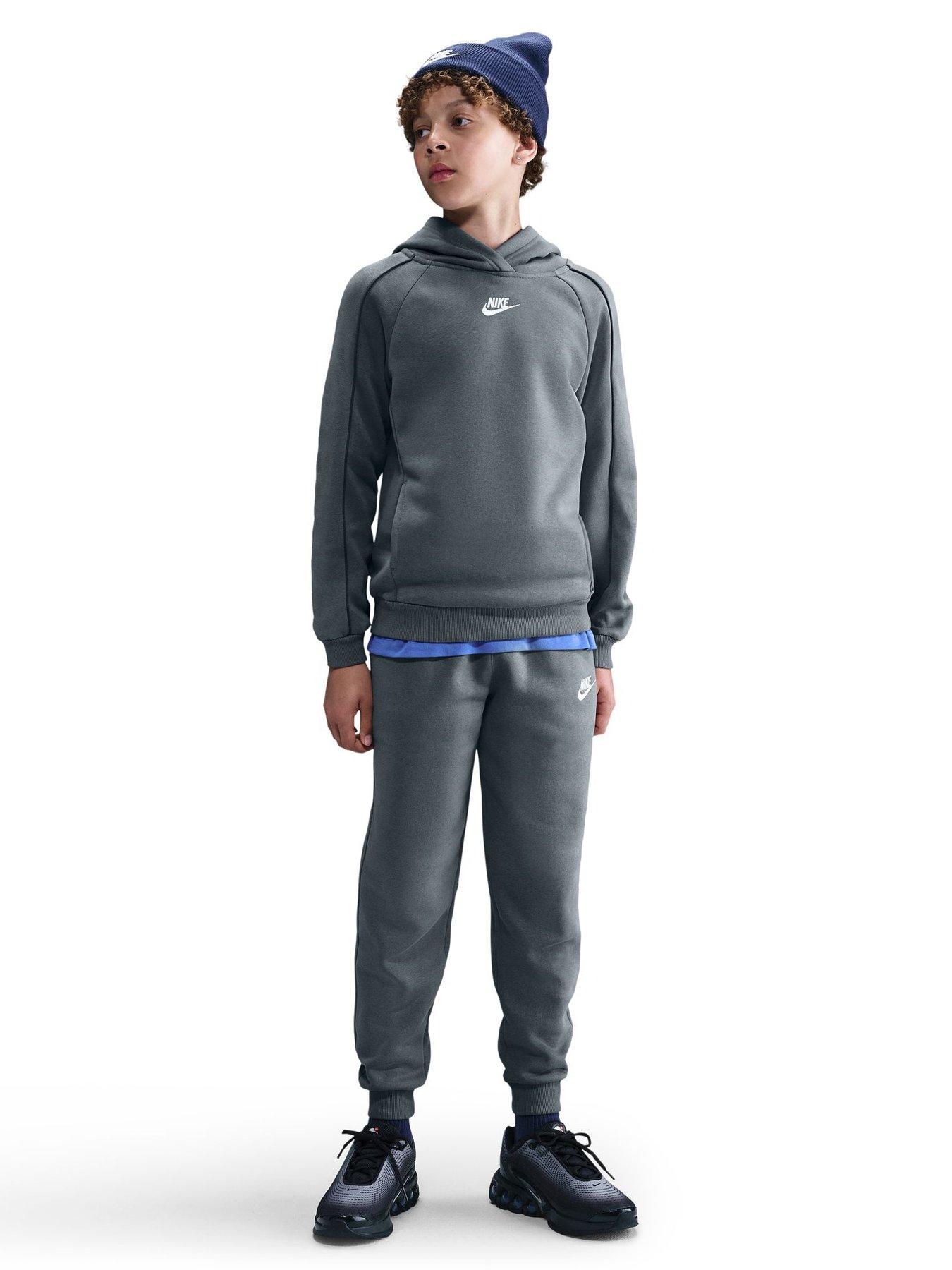 Nike Big Kids Sportswear Club Hooded Tracksuit - Black in Smoke Grey/Game Royal/White