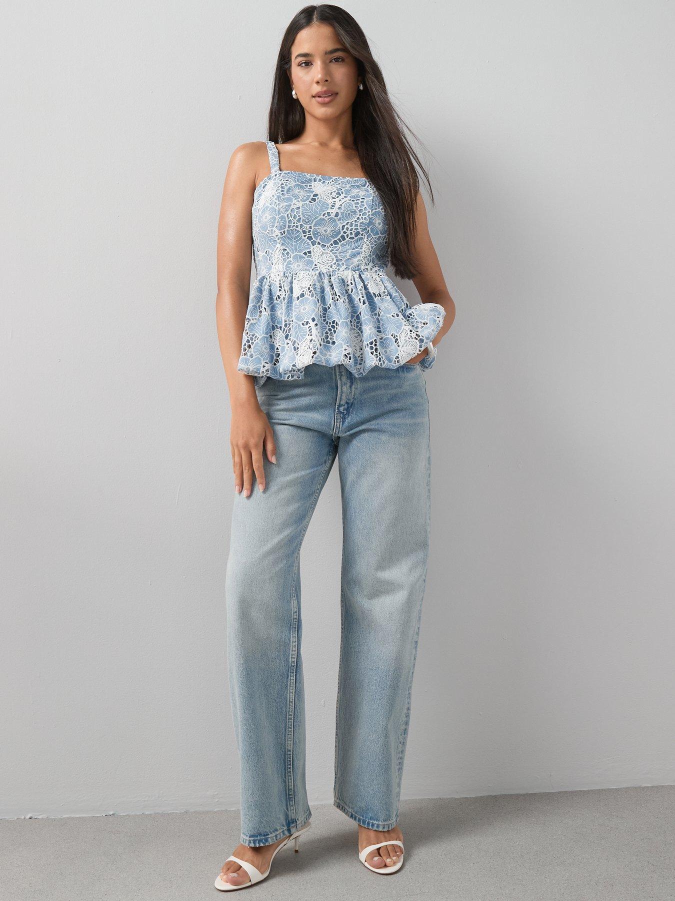 Image 3 of 7 of The Very Collection Embroidered Peplum Top - Light Blue