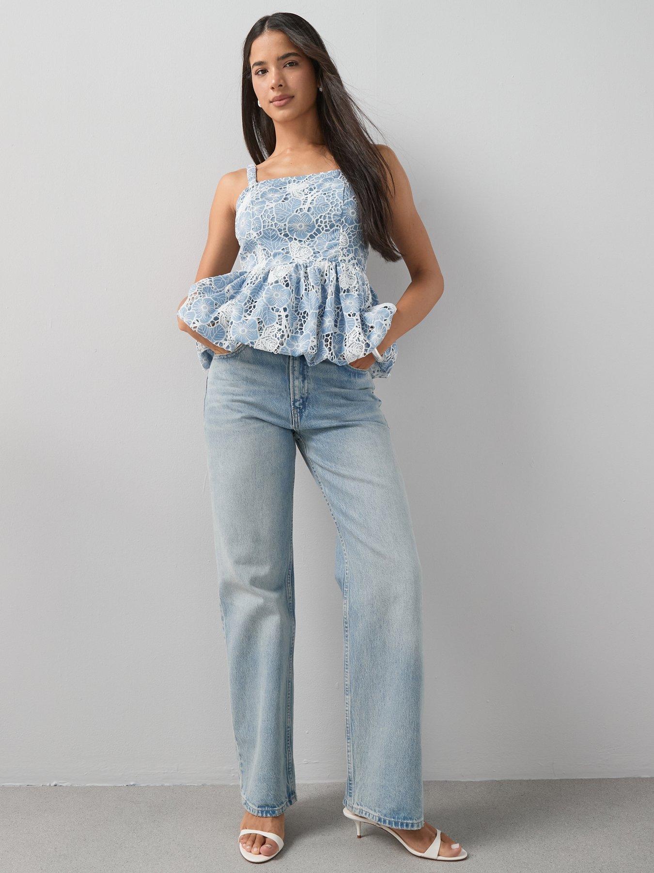 Image 6 of 7 of The Very Collection Embroidered Peplum Top - Light Blue
