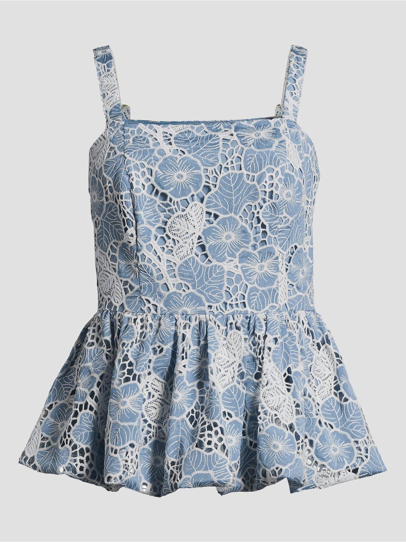 Image 7 of 7 of The Very Collection Embroidered Peplum Top - Light Blue