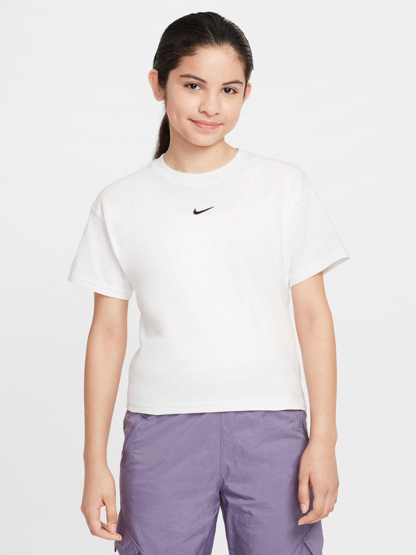Nike Big Kids Girls Sportswear Boxy Essential T-Shirt - White