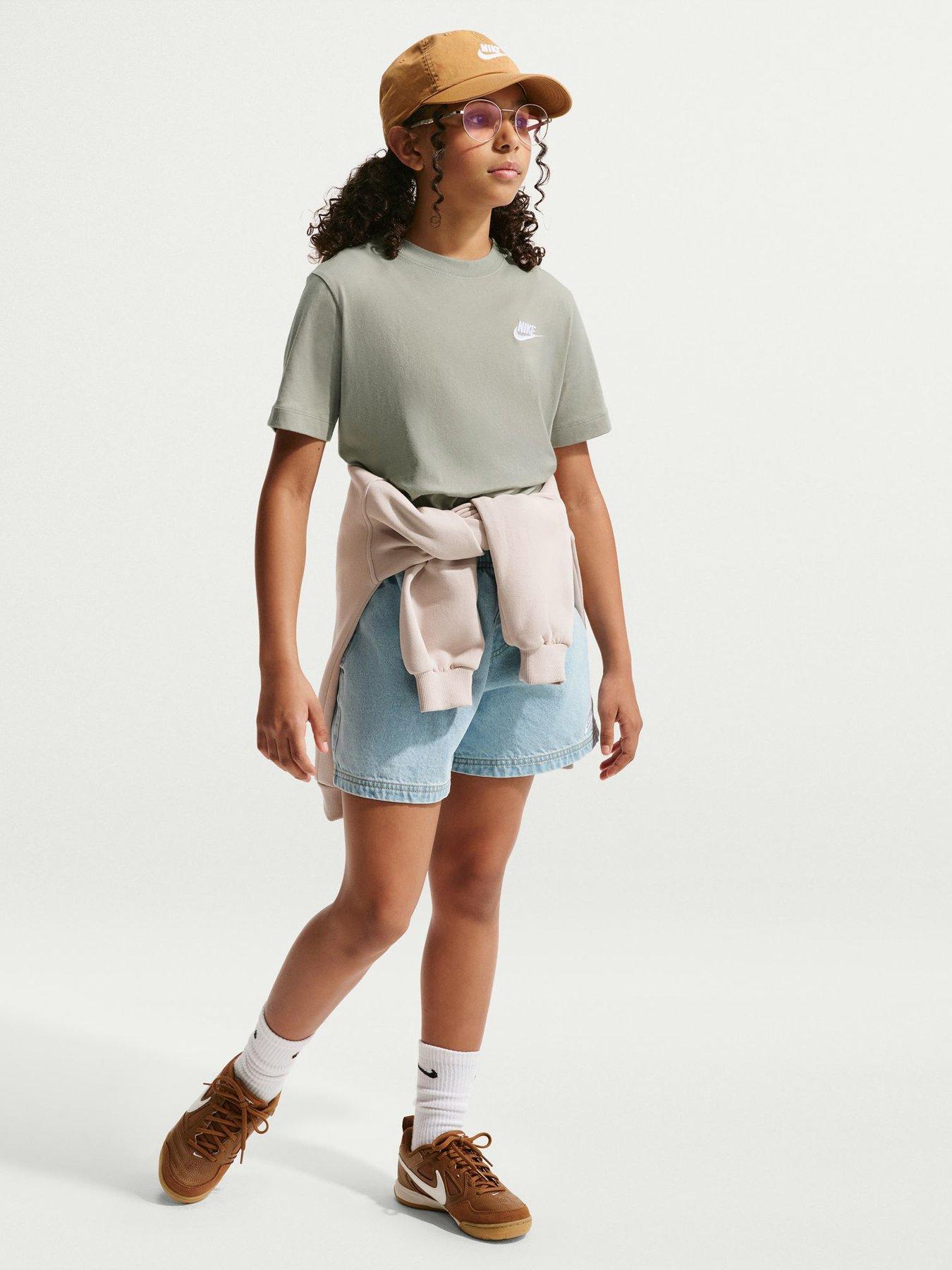 Nike Big Kids Sportswear Embroidered Futura T-Shirt - Green in Spruce Fog/White