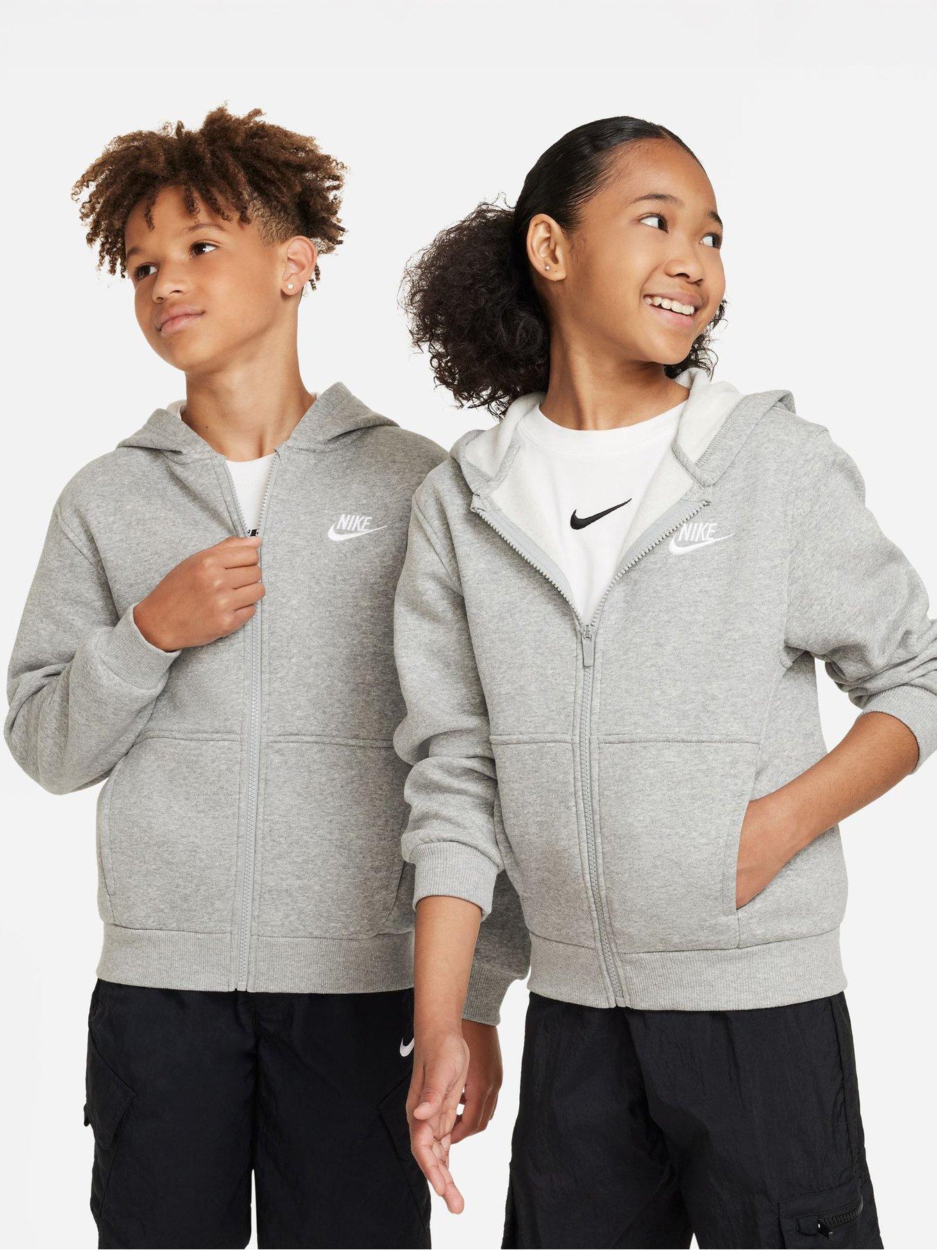 Nike Big Kids Sportswear Club Full Zip Hoodie - Grey in Dk Grey Heather/Base Grey/Whit