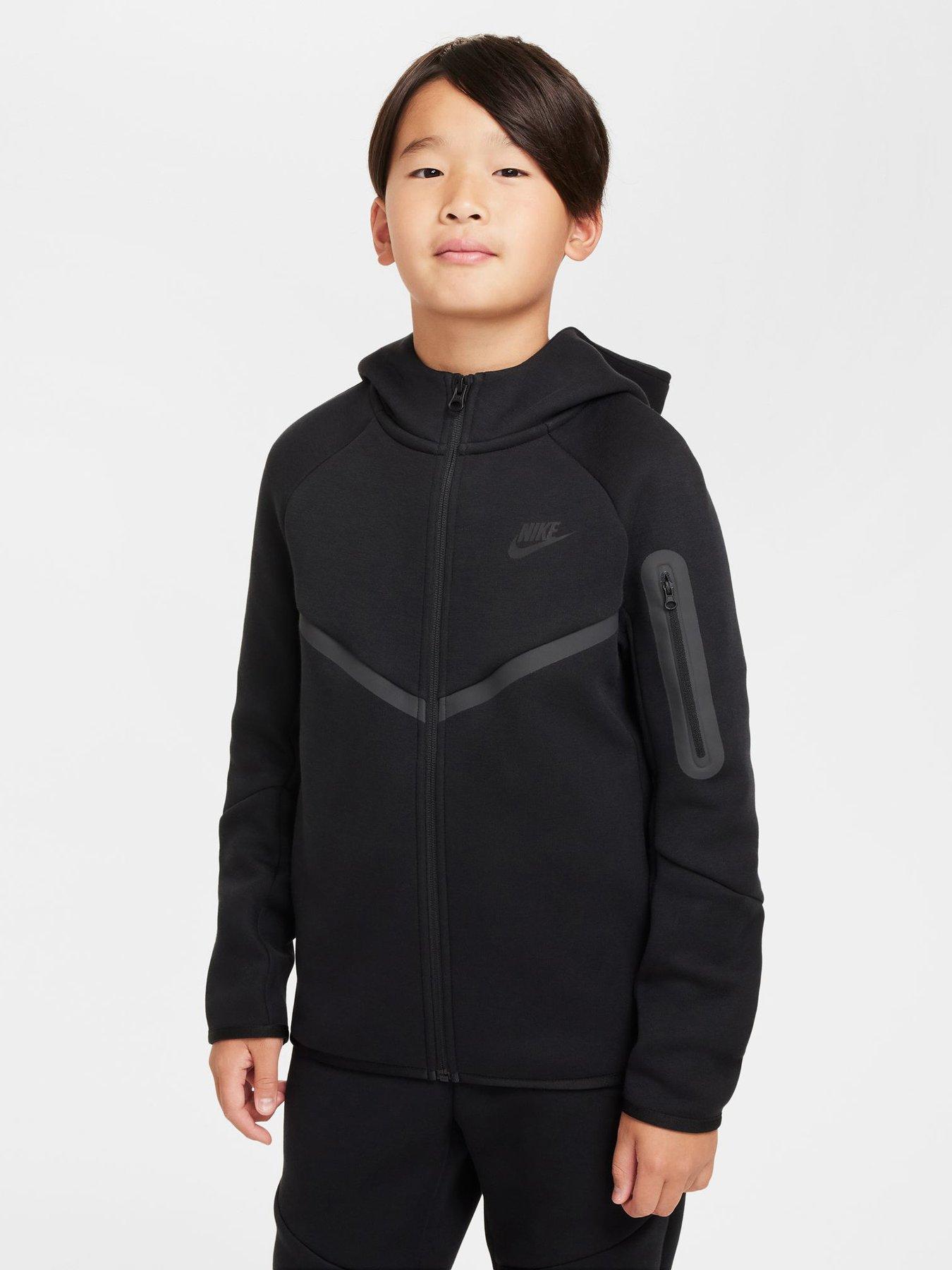Nike Big Kids Tech Fleece Full Zip Hoodie - Black in Black/Black/Black