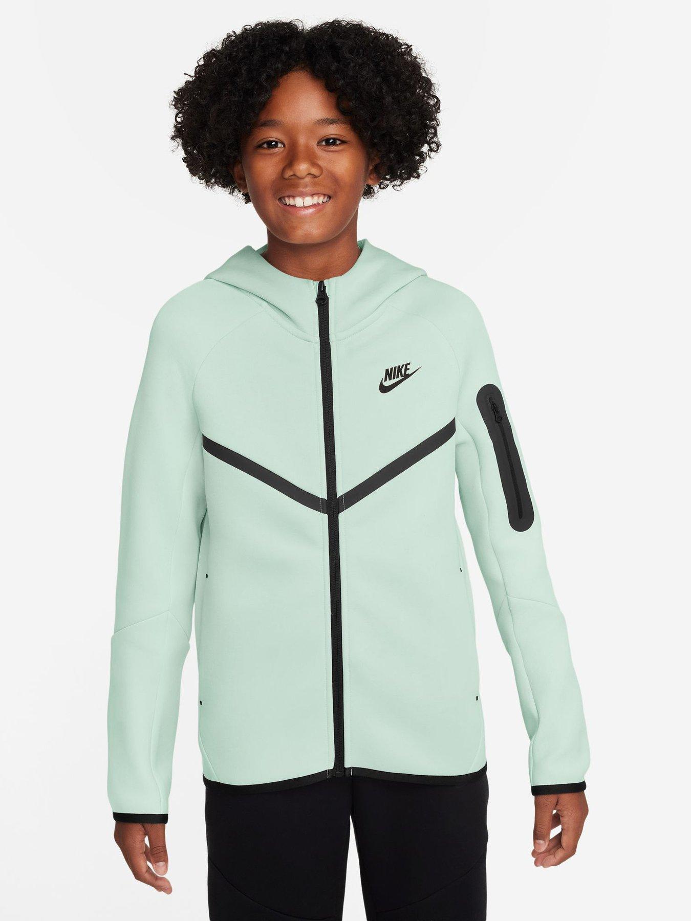 Nike Big Kids Tech Fleece Full Zip Hoodie - Green in Barely Green/Black/Black