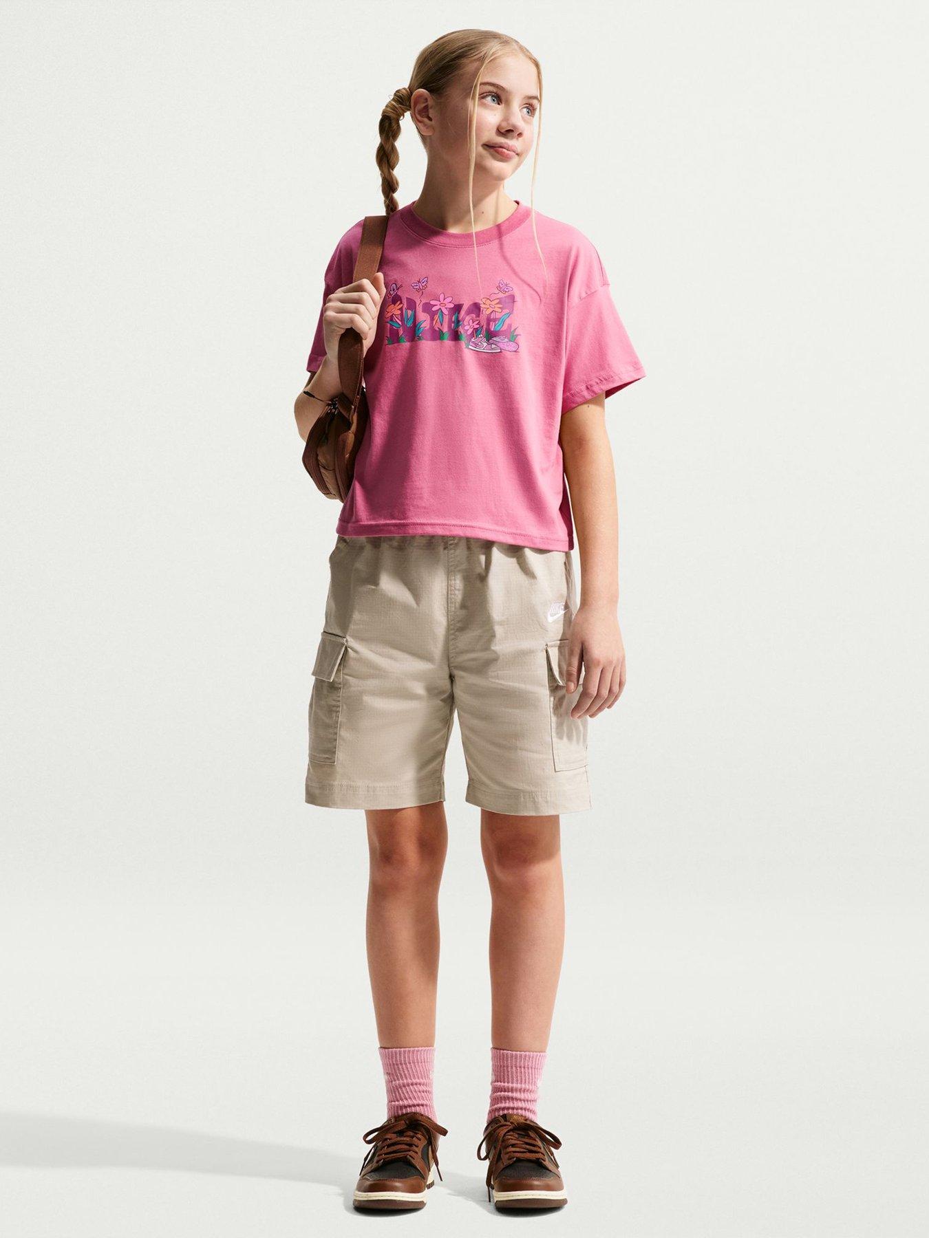 Nike Big Kids Girls Sportswear Boxy Camp T-Shirt - Red