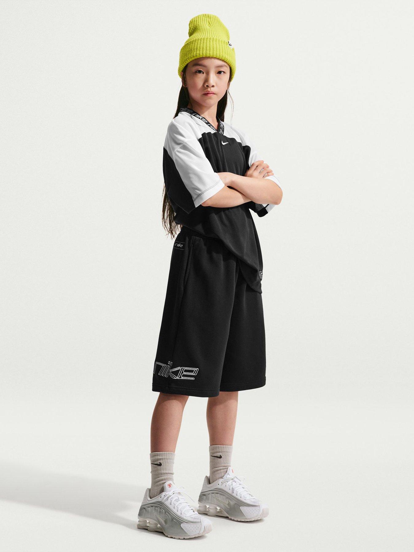 Nike Big Kids Girls Sportswear Dri-Fit Fleece Shorts - Black in Black/White